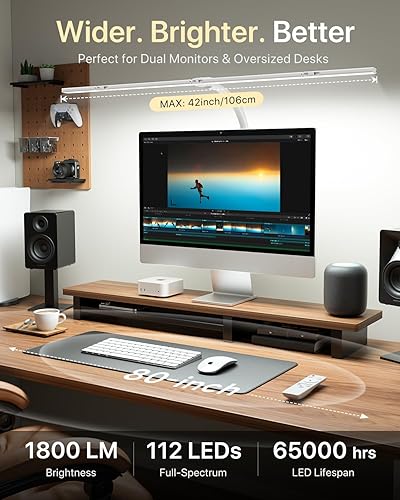 Miniatura 4 de ONEMIX 42" LED Desk Lamp for Home Office, Eye-Caring Desk Light with Adjustable 4-Segment Bar, 1800LM Bright, Remote, Architect Table Lamp with Base