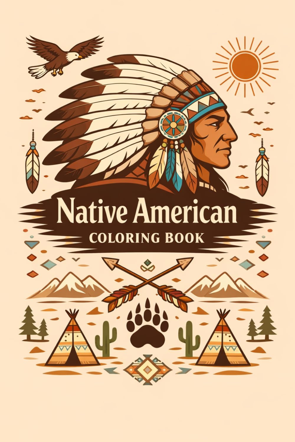 Native American Coloring Book: 50 Illustrations of Traditional Tribal Life, Spiritual Scenes, and Relaxing Line Art for Adults