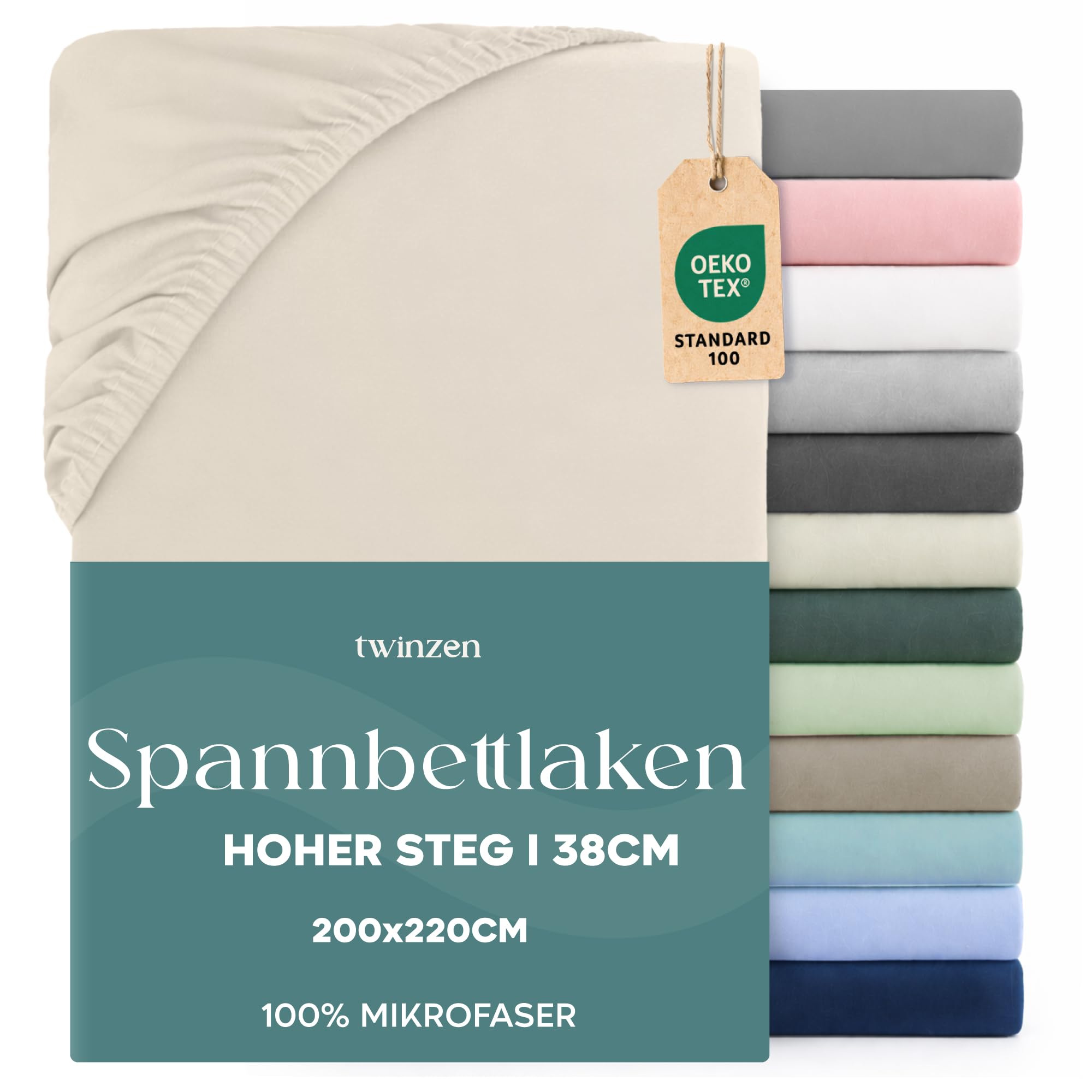 Twinzen Spannbettlaken - 35 cm Tiefe Tasche - 100% Polyester Mikrofaser Bettlaken - Oeko Tex Zertifiziert, Bettlaken mit Gummizug