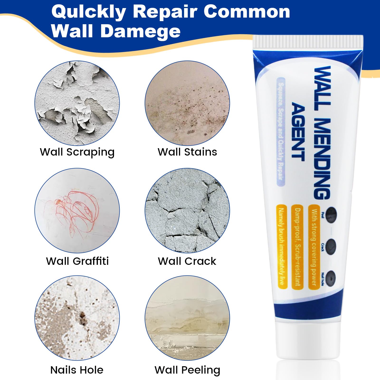 Amentalove Wall Filler Repair Kit, 2Pcs Wall Repair Cream 150g, Spackle Polyfiller Kit with 2" and 4'' Drywall Patch - Image 4