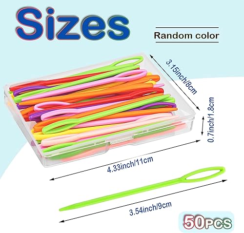 Miniatura 2 de Bubcool 48 agujas de coser de plástico, agujas de hilo de plástico de ojo grande para niños, agujas de plástico de 2.8 in2.76 pulgadas para hilo y