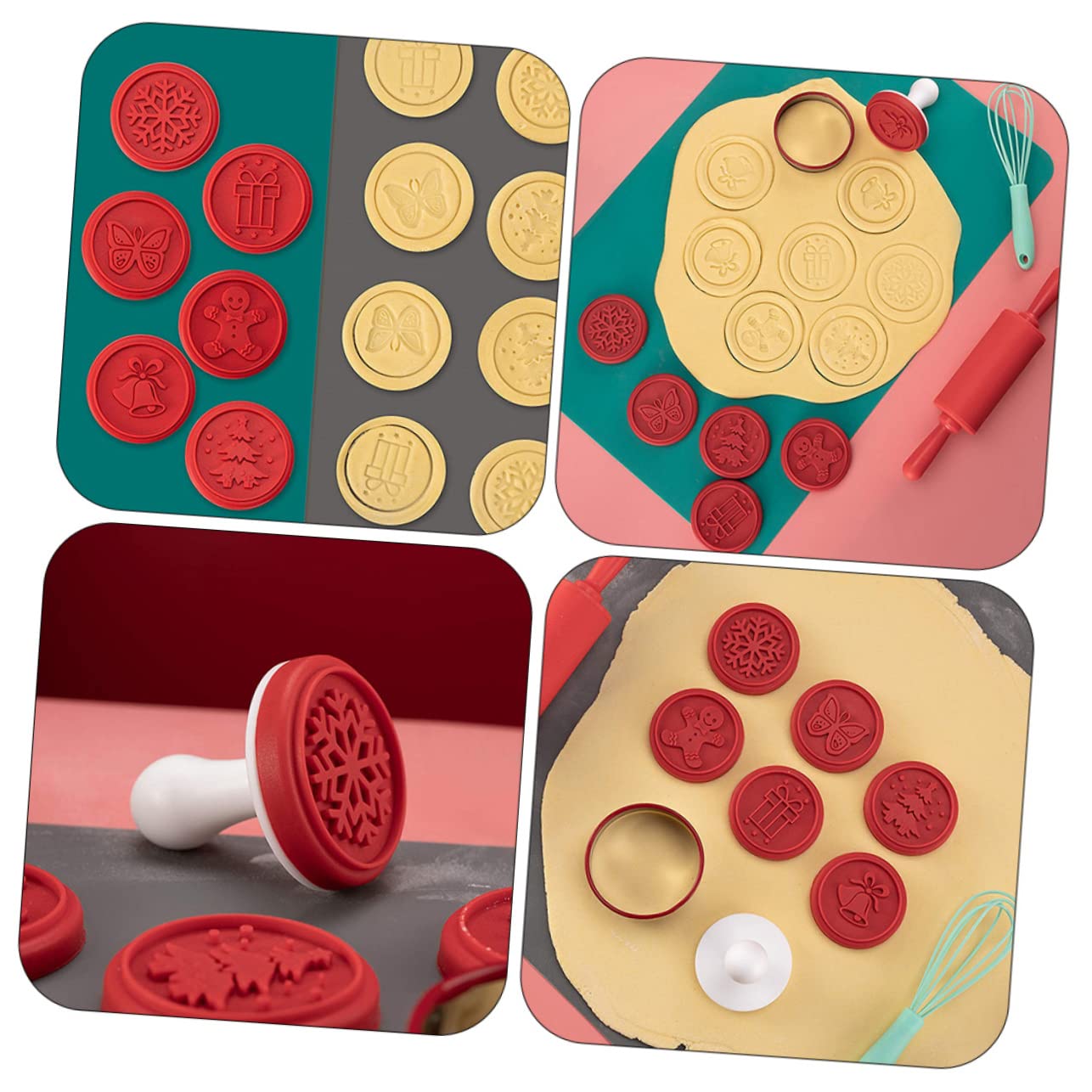 Alipis 5 Sätze Cookie-Stempel Kuchenschablonen Weihnachtsplätzchen Keksstempelform weihnachts backform weihnachts plätzchenformen Keks Zubehör Ausstecher aus Silikon Kieselgel rot