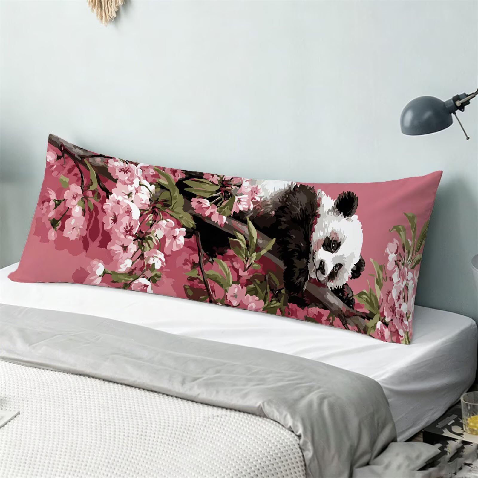Funda de Almohada 60 x 180 cm Rosa Protector Almohada 180 cm con Cremallera Invisible, Lino Durable y Transpirable Pillow Case Largas Panda Impresión a Doble Cara para Cama, Sofá y Dormitorio dg-576