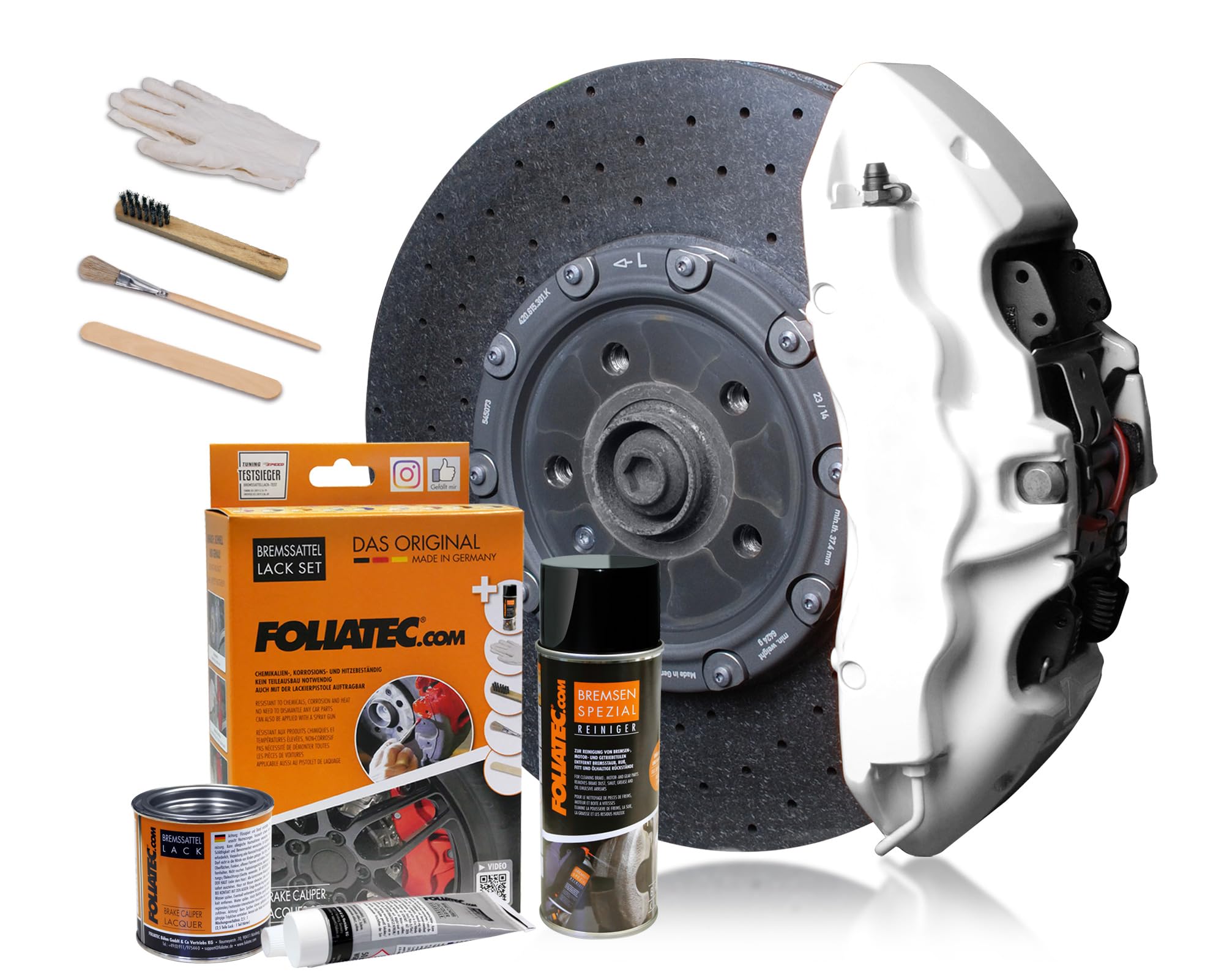 FOLIATEC Kit de peinture pour étriers de frein, résistant à la chaleur, kit complet pour 4 étriers de frein, Pure White, jeu de 7 pièces