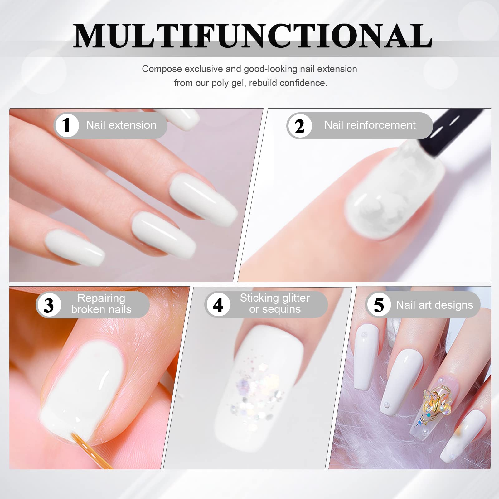 Saviland 100g/3.53oz Poly Gel - Biały do przedłużania paznokci Colors Nails Set Nail Art French Gel x Nail Extension for DIY Nails