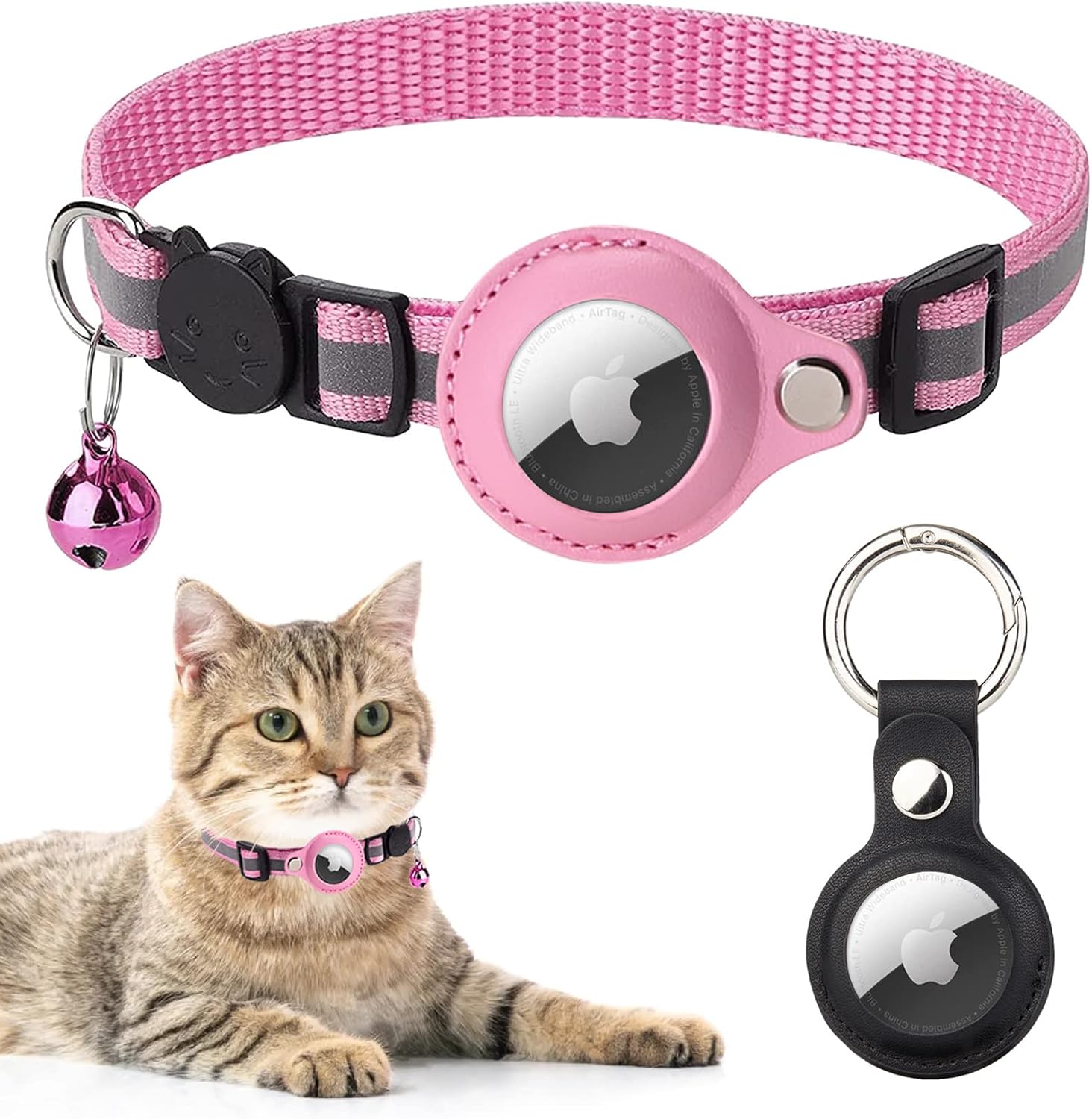 Oslueidy AirTag Cat Collar, Adjustable Reflective Cat Collar with Safety Buckle, Air Tag Holder