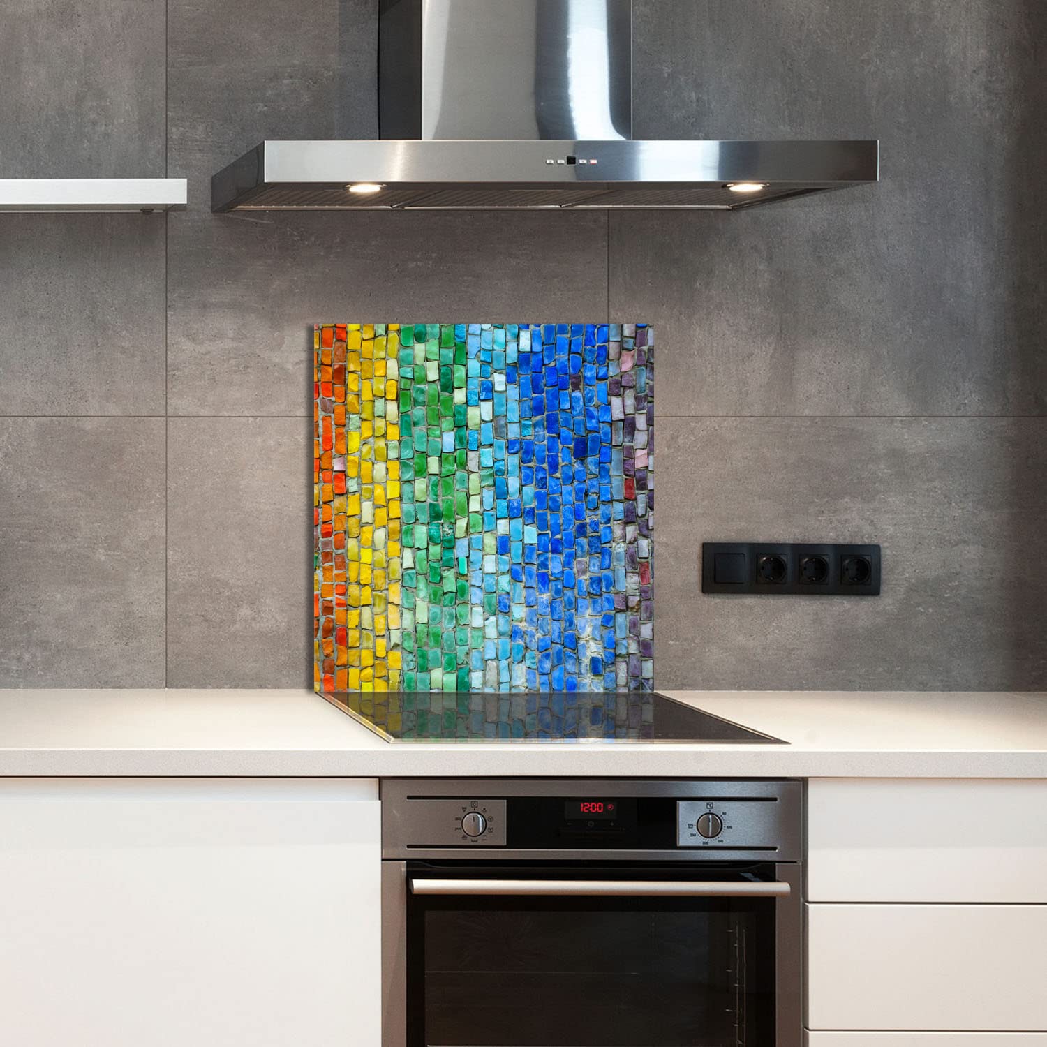 Szklany panel ochronny do kuchni Lacobel, szklana płyta ochronna na kuchenkę, 60x65 cm, szklana deska do krojenia, ochrona przed rozpryskiwaniem, uniwersalna, KOLOROWA