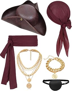 6 Pcs Pirate Costume Accessories Set for Women Men, Pirate Fancy Dress w...