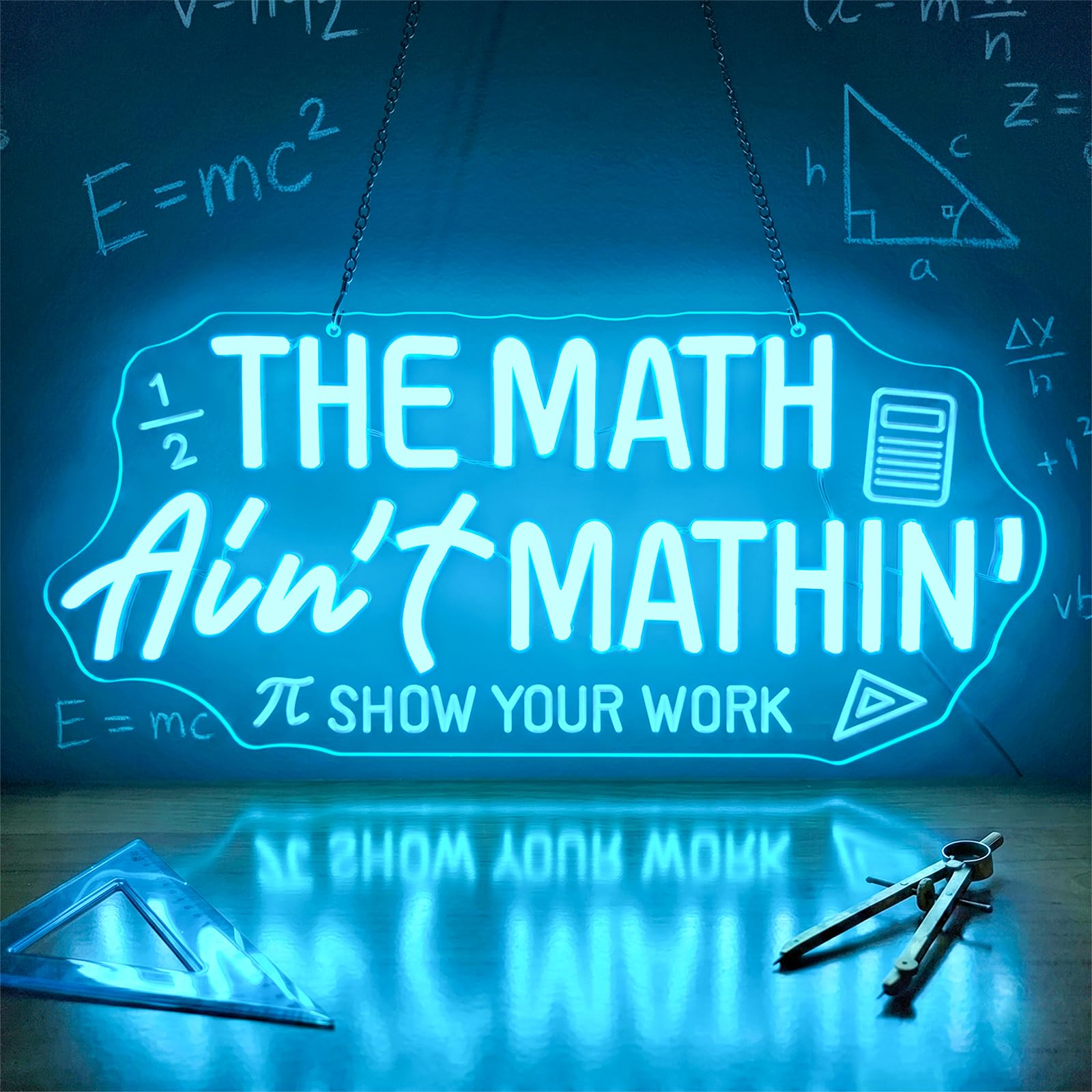 Insegna al neon matematica per decorazione in classe, The Math Ain't Mathin, luce al neon a LED con calcolatrice e simboli geometrici, dimmerabile, alimentato tramite USB, regalo per
