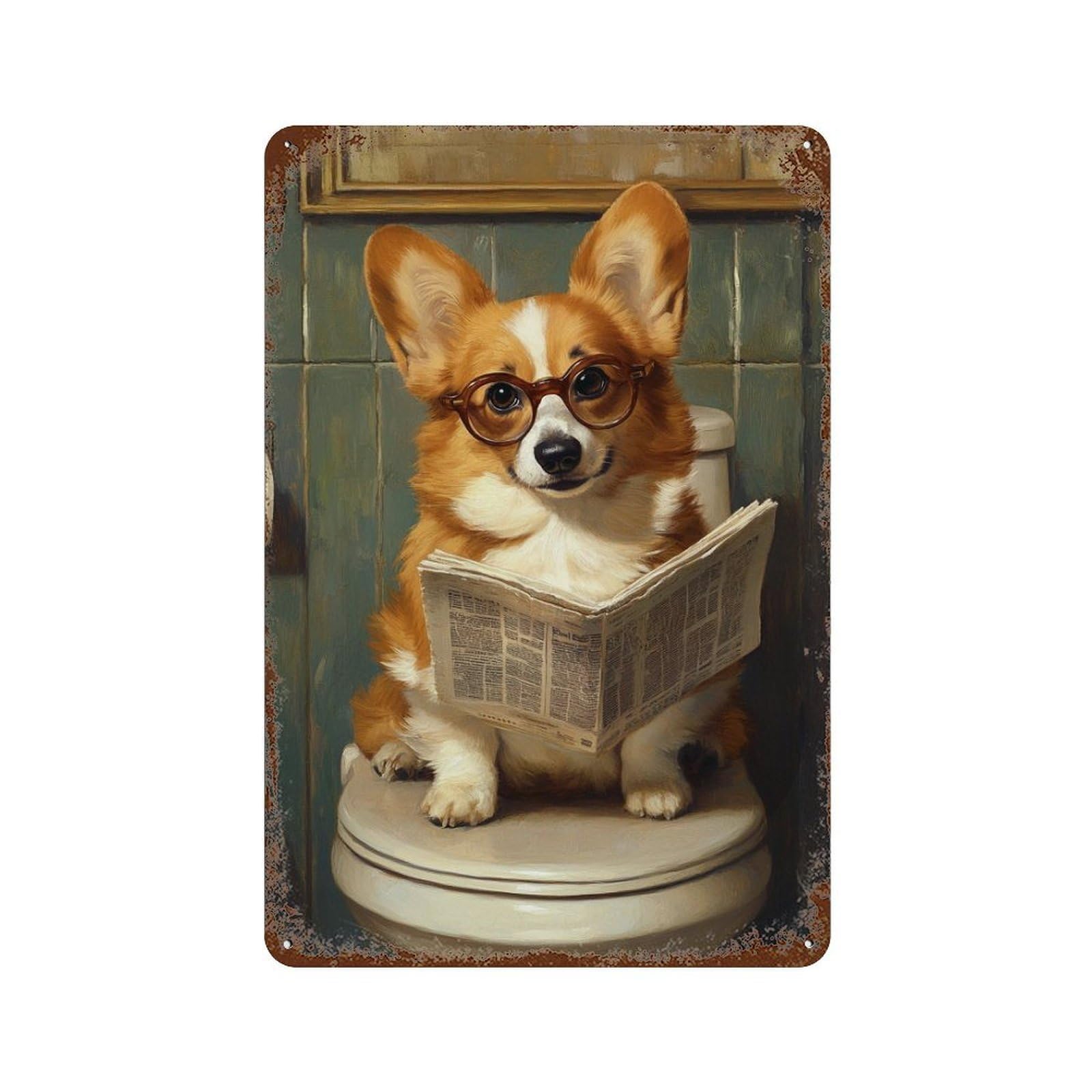 Dog Reading Newspaper on Toilet-49 Decorative Tin Sign 11.8"x7.9", Retro Wall Decor for Garage, Pub Or Kitchen