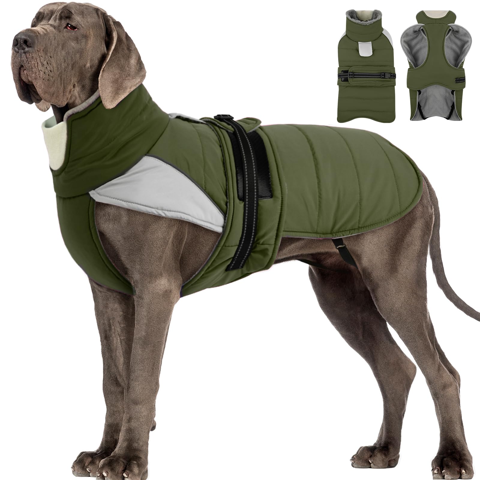 MIGOHI Warm Large Dog Jacket,Waterproof Dog Winter Coat, ArmyGreen, XXXL