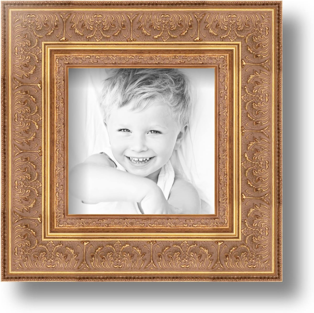 ArtToFrames 4x4 Inch Gold Picture Frame, This 1.63 Inch Custom Poster Frame is Gold with Green Tones - Comes with Regular Glass and Corrugated Backing (2WOMOM79000-4x4)
