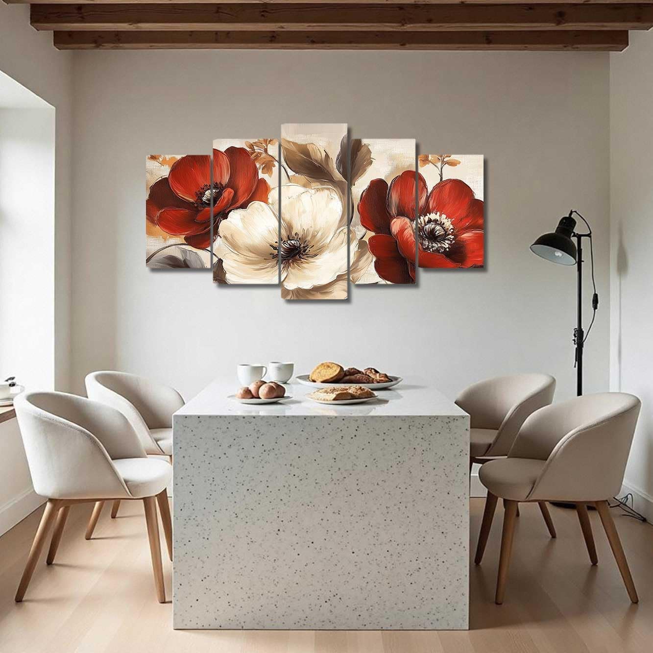 BJYCHG 5Pcs Red Poppy Canvas Wall Art Flower Bathroom Pictures Elegant Poppies Vintage Poster Prints Rustic Floral Paintings Large Bedroom Kitchen Decor (Beige, (8x14inx2 8x18inx2 8x22inx1))