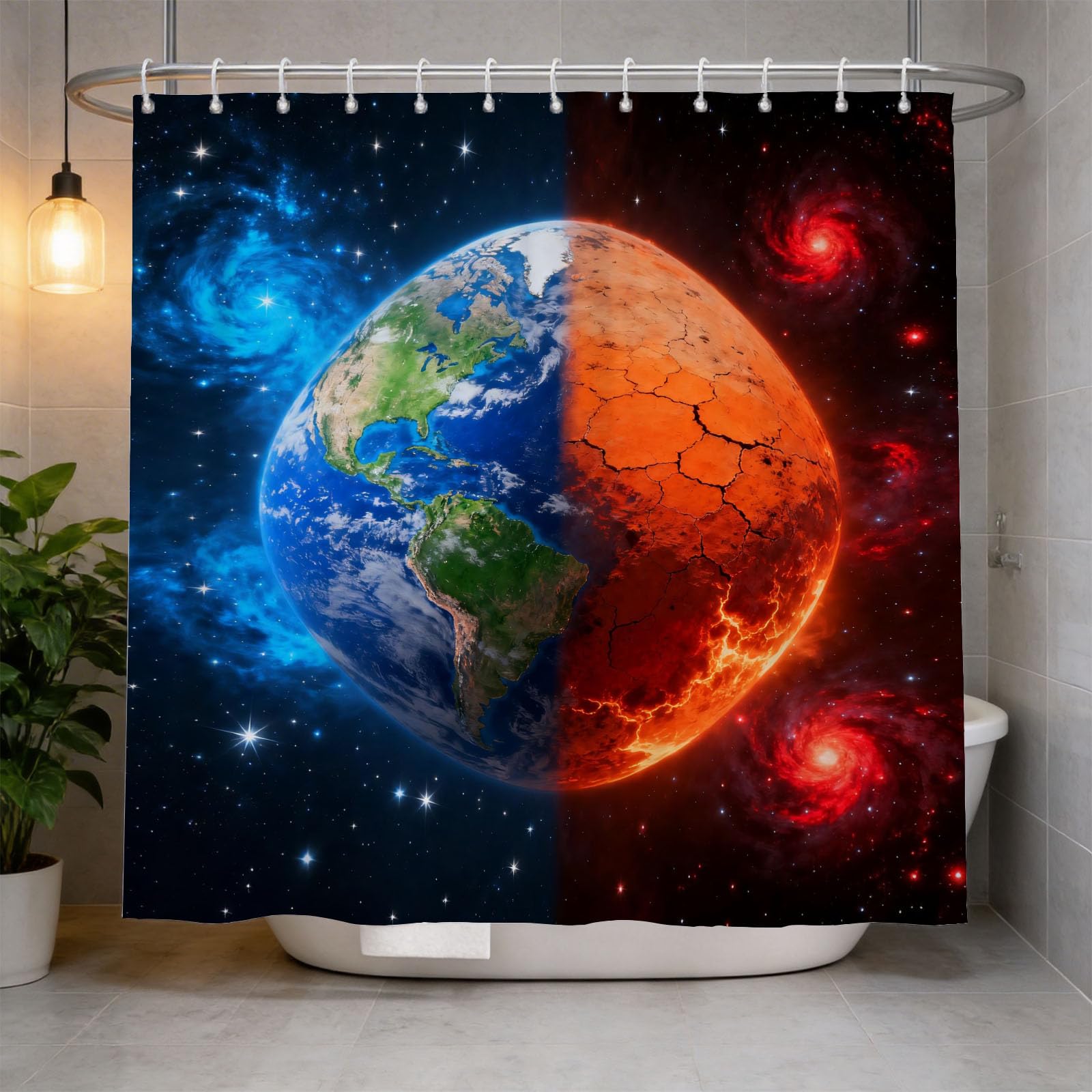 Hongduo 3D Earth Shower Curtain for Stalls Bathtubs Planet Bathroom Decor Shower Curtain Set Polyester Fabric Waterproof 120x180cm/48X71 Inch with Hooks