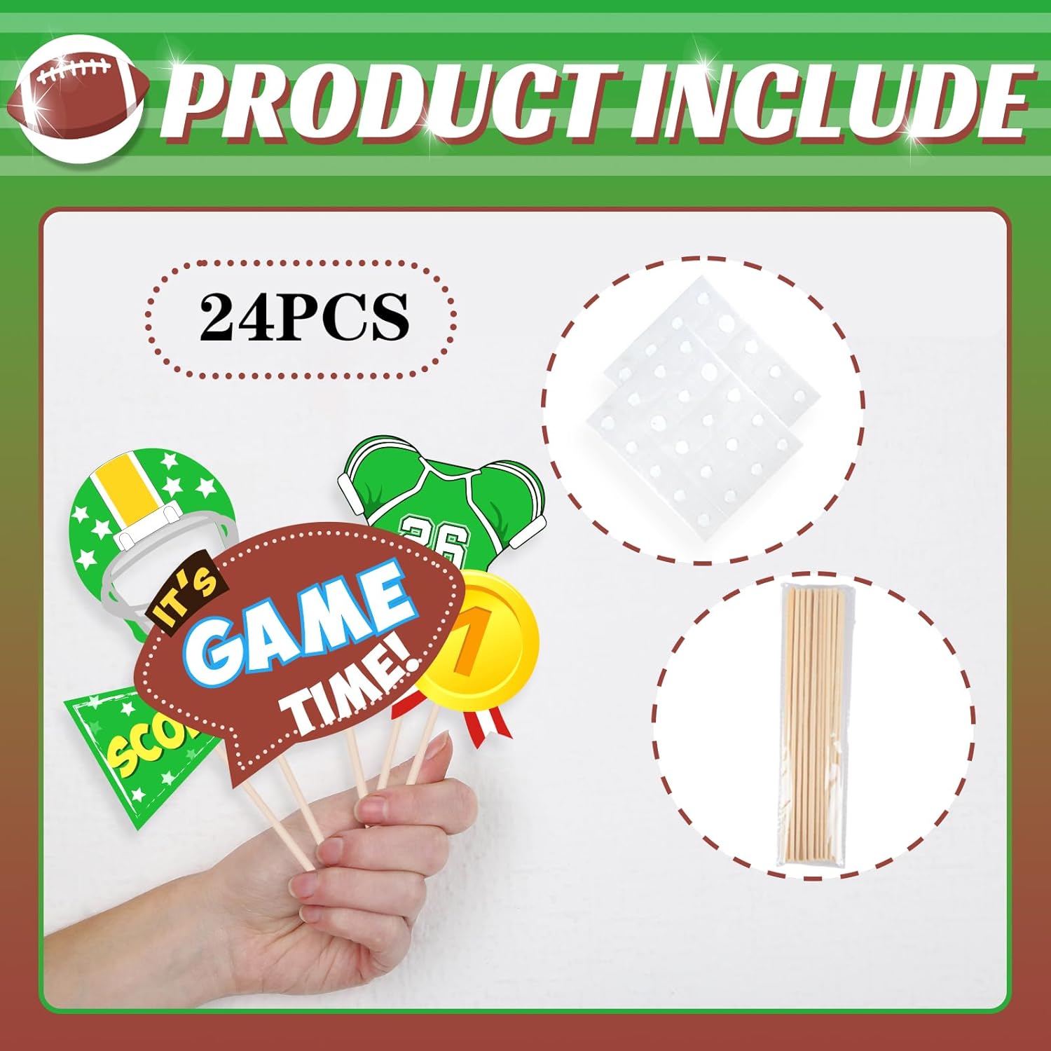 Maicaiffe Football Birthday Photo Booth Props - 24 Pcs Sport Baby Shower Selfie Props Favors Supplies - Game Day Centerpiece Sticks - Football Sign Birthday Party Decorations - Image 4