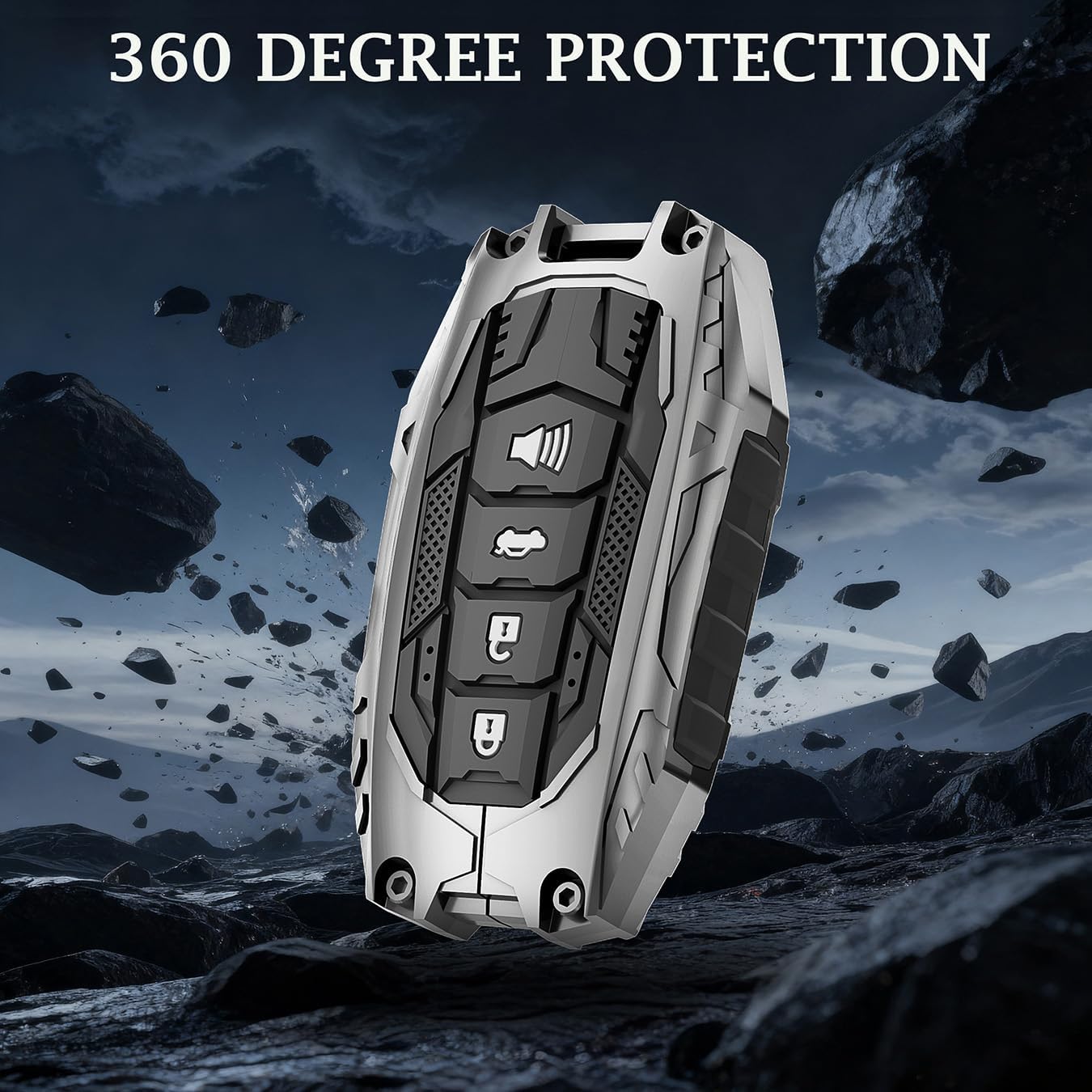 Heavy Key Fob Cover for Toyota RAV4 Tundra Camry Land Cruiser Corolla Cross Grand Highlander Venza Fortuner Prius 4 Button Zinc Alloy Car Key Case Protector with Keychain (Silver)