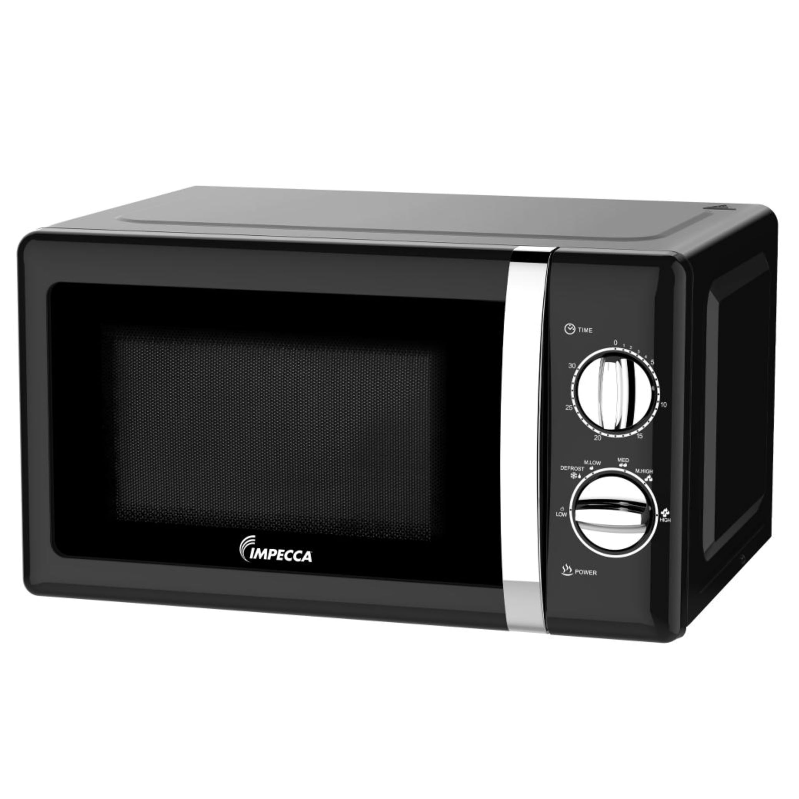 IMPECCA Countertop Microwave Oven Retro Mechanical Dials 5 Modes Timer Defrost 0.7 Cu 700W 9.65” Turntable Easy Clean