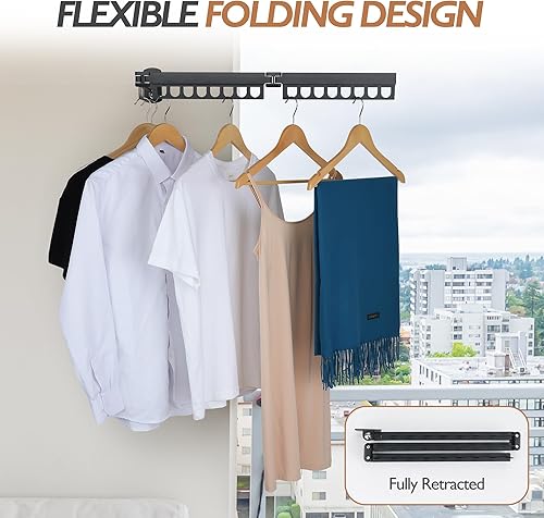 Miniatura 5 de BySigmar Perchero de montaje en pared, estantes de secado plegables para lavandería, estante de secado de ropa montado en la pared