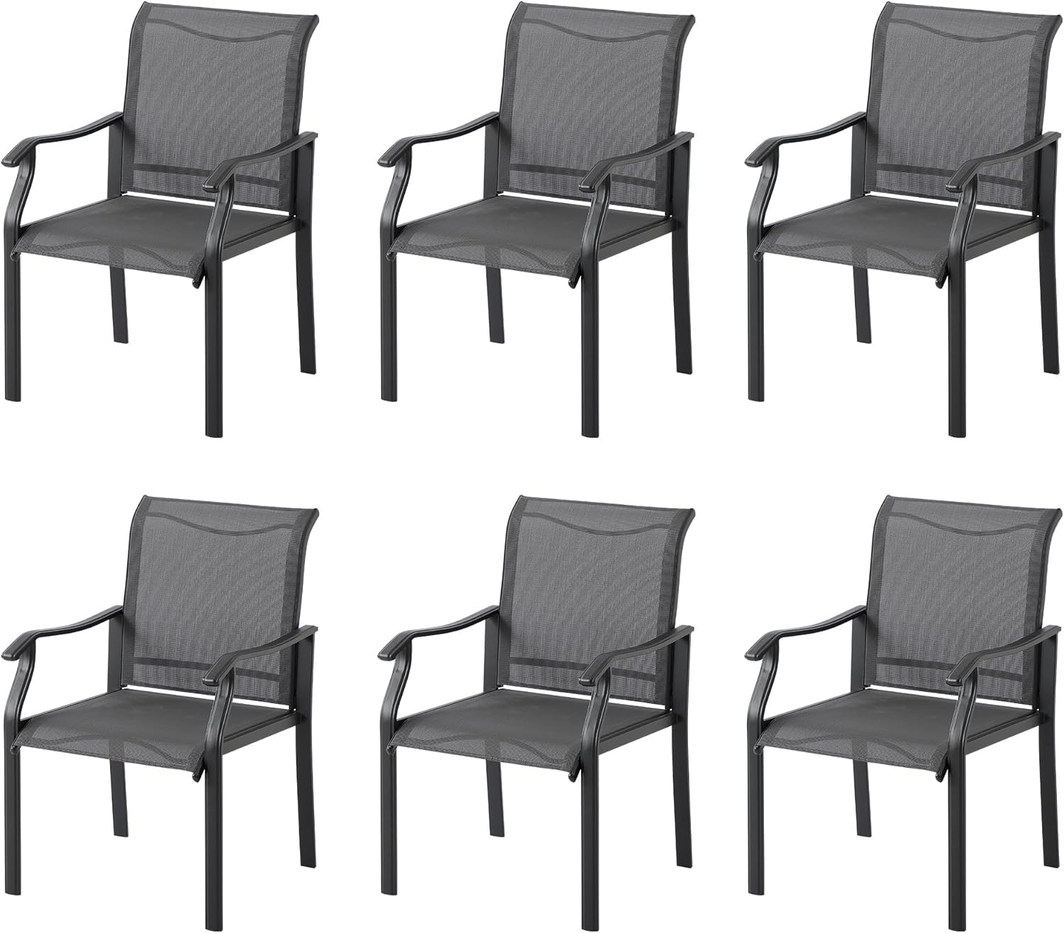 LVUYOYO Patio Dining Chairs Set of 6, Outdoor Textilene Chairs with High Back, All-Weather Dining Chair with Metal Frame for Lawn, Garden, Porch, Backyard (Gray)