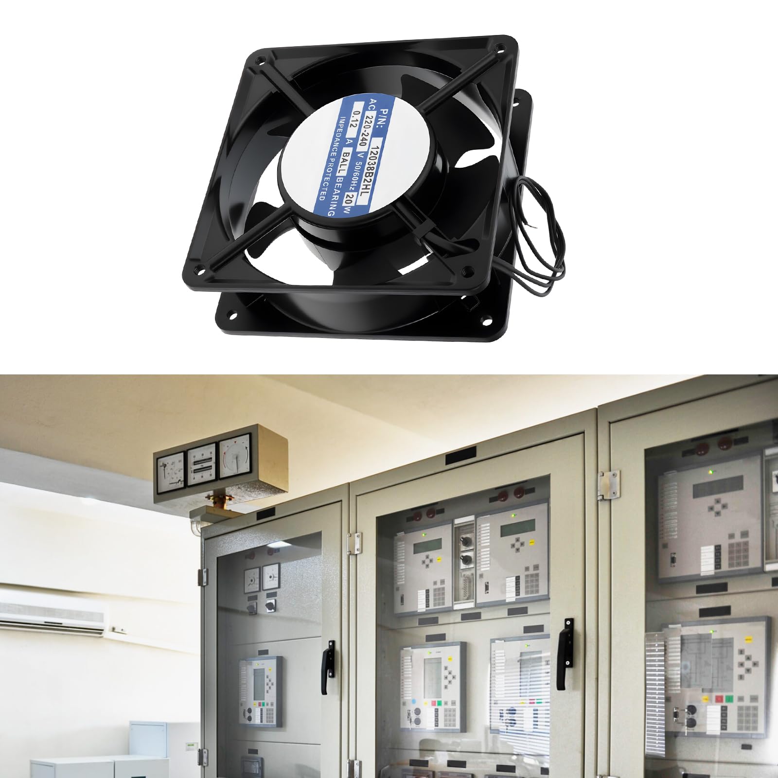 Ventilateur Axial de Refroidissement 2 Broches AC220-240V 0,12A 20W 12038B2HL Convient Aux Armoires électriques Industrielles
