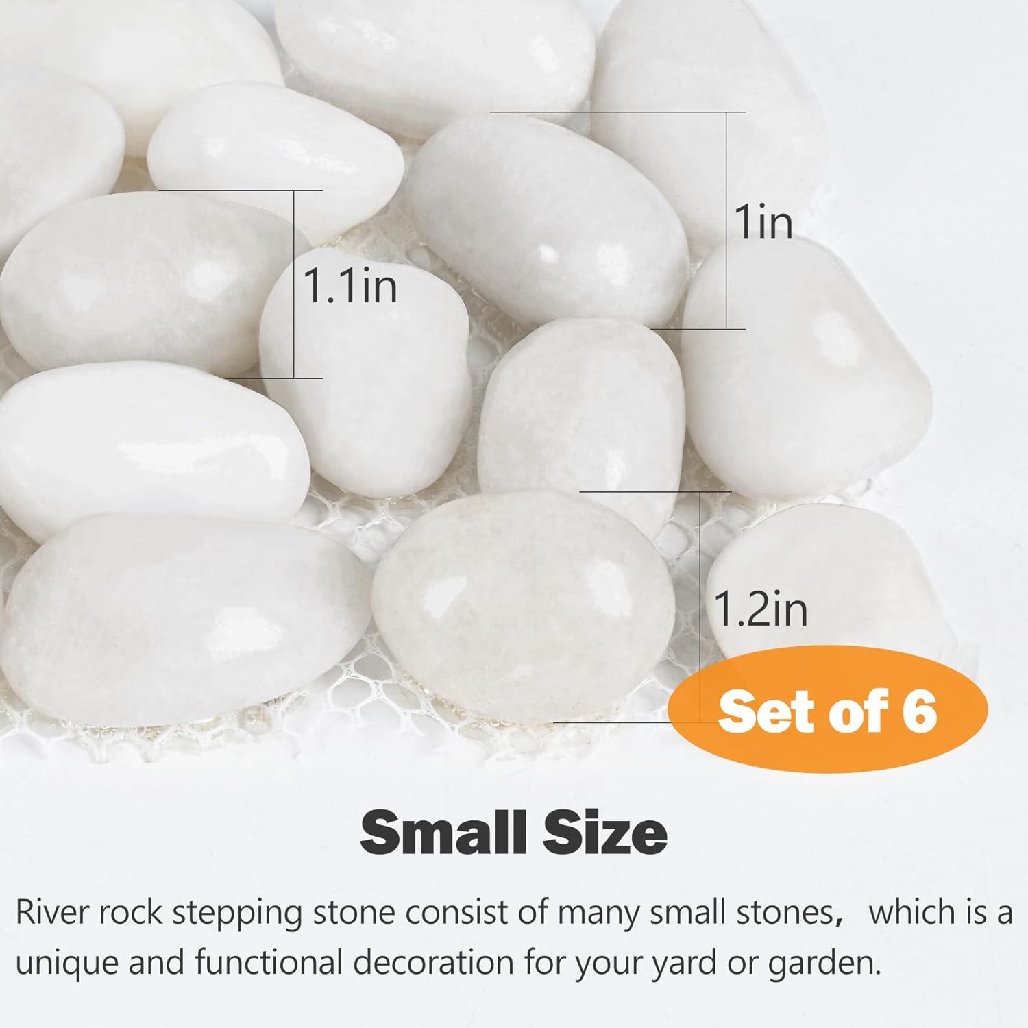 River Rock Stepping Stones Outdoor for Garden Walkway, 6 Pcs 12" L x 4" W Rectangle Shape Paver Step Stones Polished Pebble River Stone Mat for Yard Lawn Patio Pathway Walk Way - White
