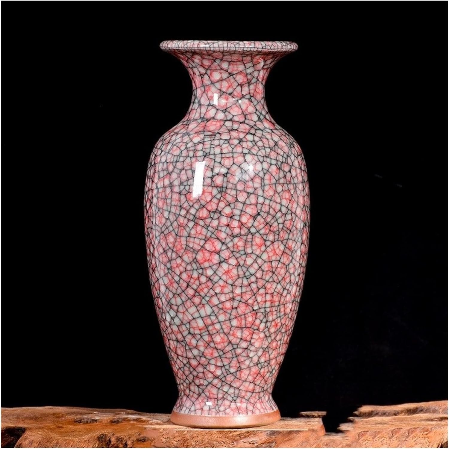 Vase Desktop Chinese Antique Cracked Jun Porcelain Vases Modern Ice Crack Ceramic Vase Ornament Tall Floor for Living Room Decor(B)