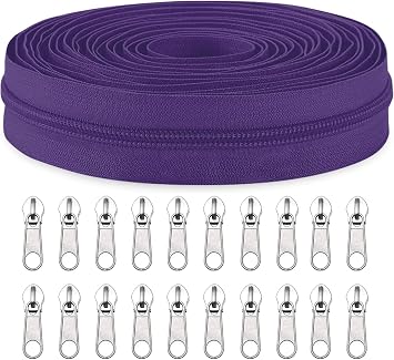 Sawoake #3 Nylon Coil Zippers by The Yard Bulk 10 Yards with 20pcs Zipper Sliders for DIY Sewing Tailor Craft Bag Garment Home Textile#3 BlueViolet