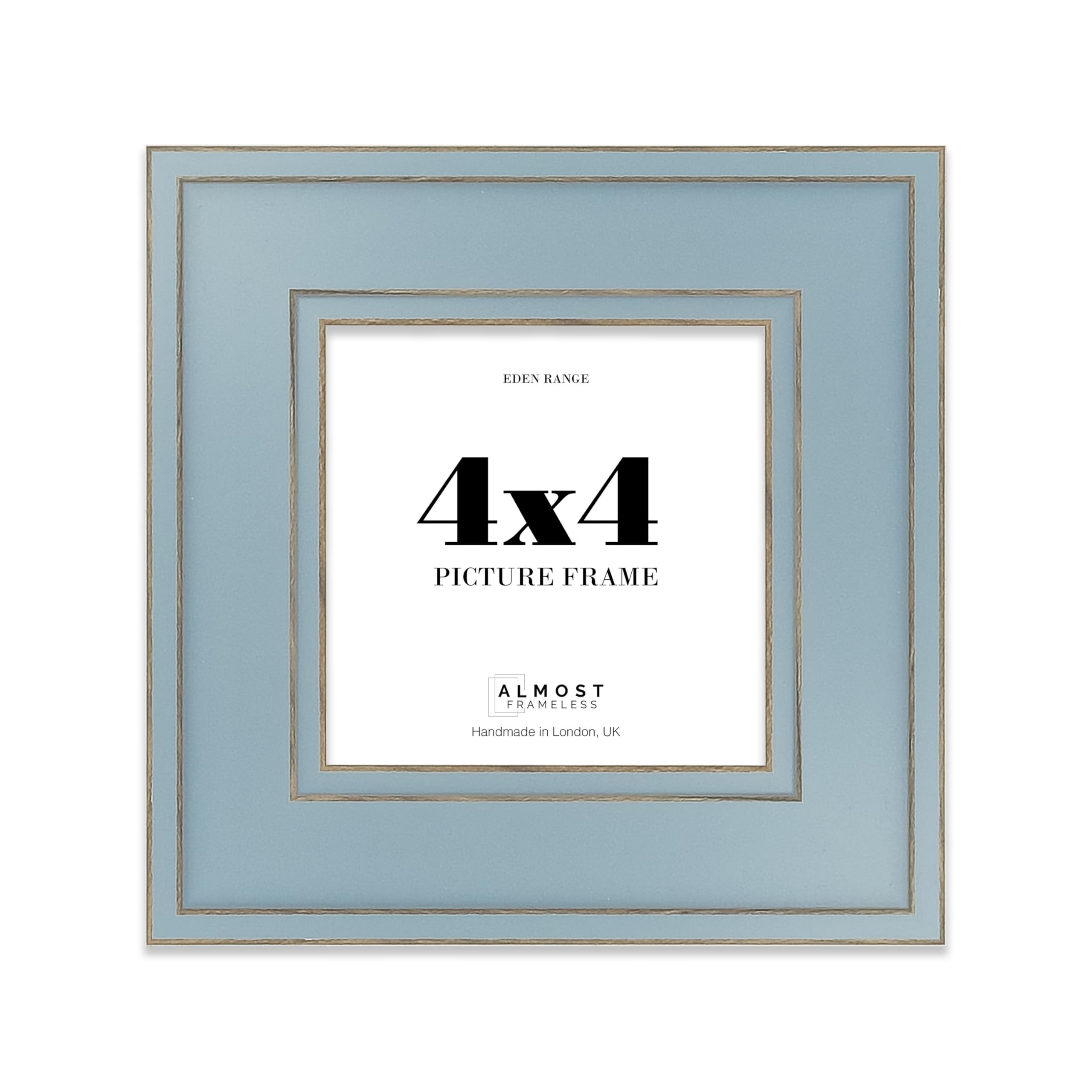 4x4 Cornflower Blue Picture Frame - Shabby Chic Photo Frame with Distressed Finish, Gold Trim, Wall Hooks and Kickstand, 37mm Edge - 1 Pack