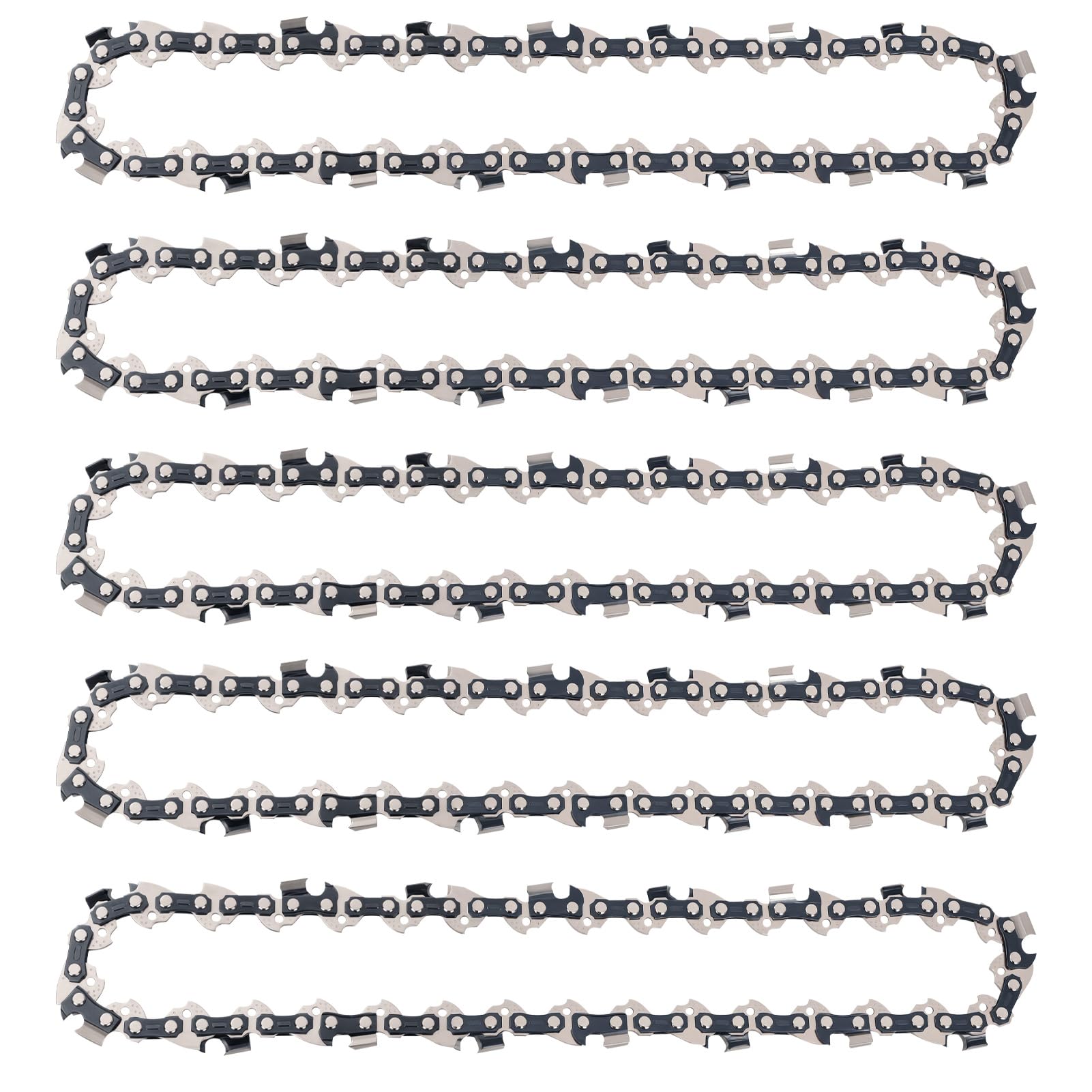 Zestaw 5 łańcuchów do piły 3/8" LP do miecza 35 cm – 50 ogniw napędowych, 1,3 mm – zapasowy łańcuch kompatybilny z piłą łańcuchową Black Decker, Bosch, Dolmar, Efco, Stihl, Worx, Makita