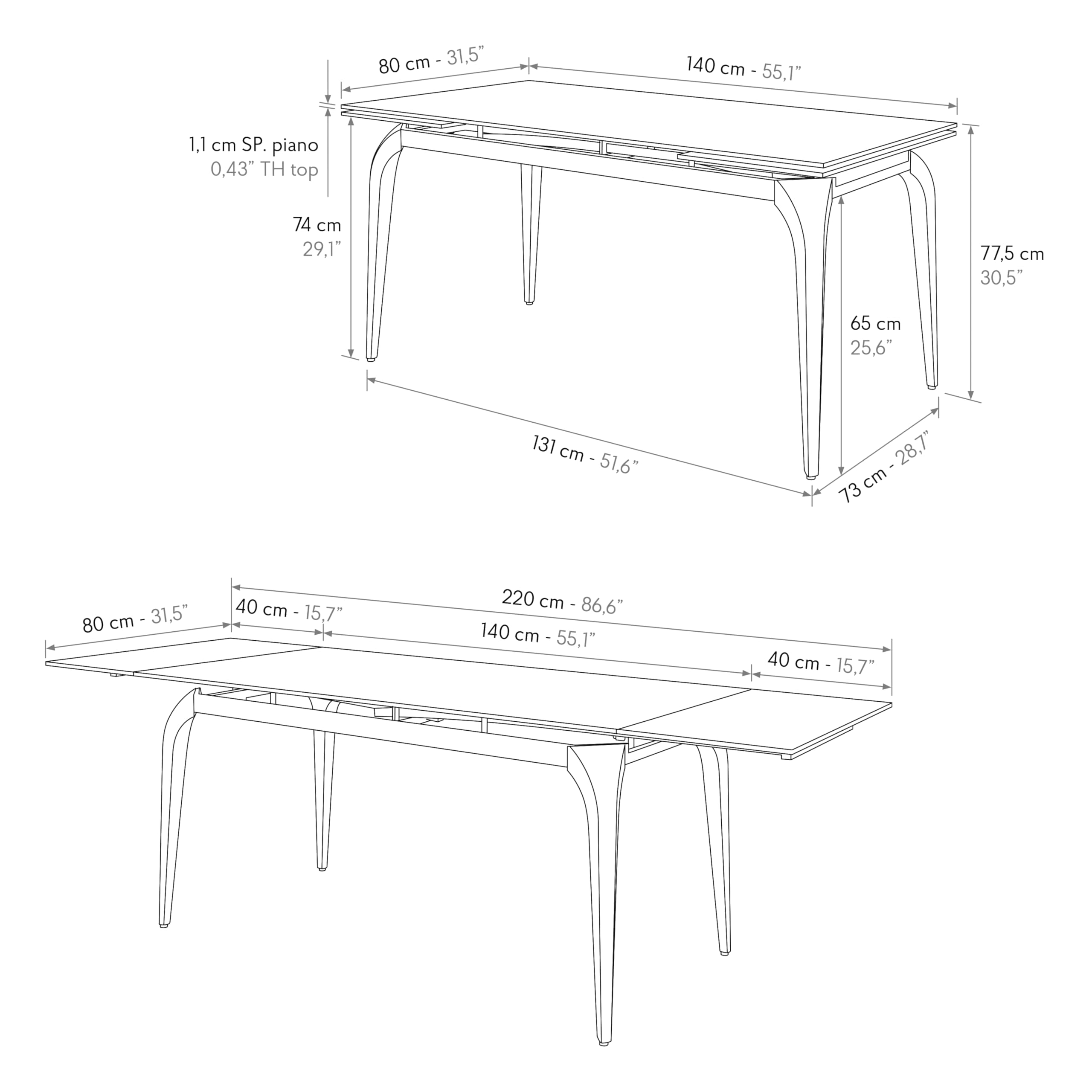 PAZZO DESIGN Tavolo da Pranzo Diletta Rettangolare Allungabile con Piano in Ceramica Effetto Marmo Bianco, Base in Metallo Bianco, 140 x 80 x 77.5 - id_2357