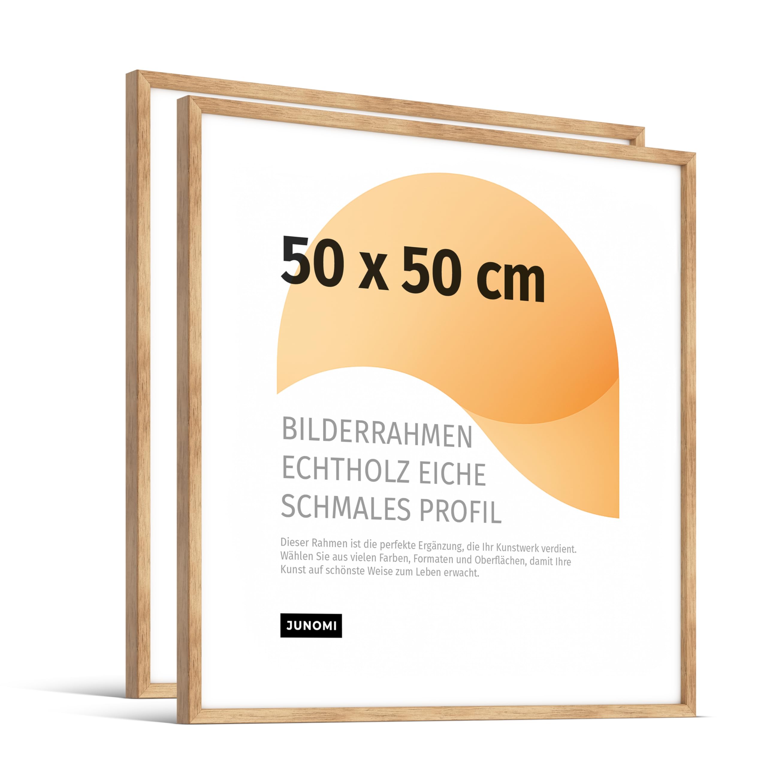 JUNOMI® 2 x Premium Bilderrahmen Eiche 50 x 50 cm | Echtholz Bilderrahmen 50 x 50 cm aus Eiche mit bruchsicherem Acryl-Glas | Eichenrahmen