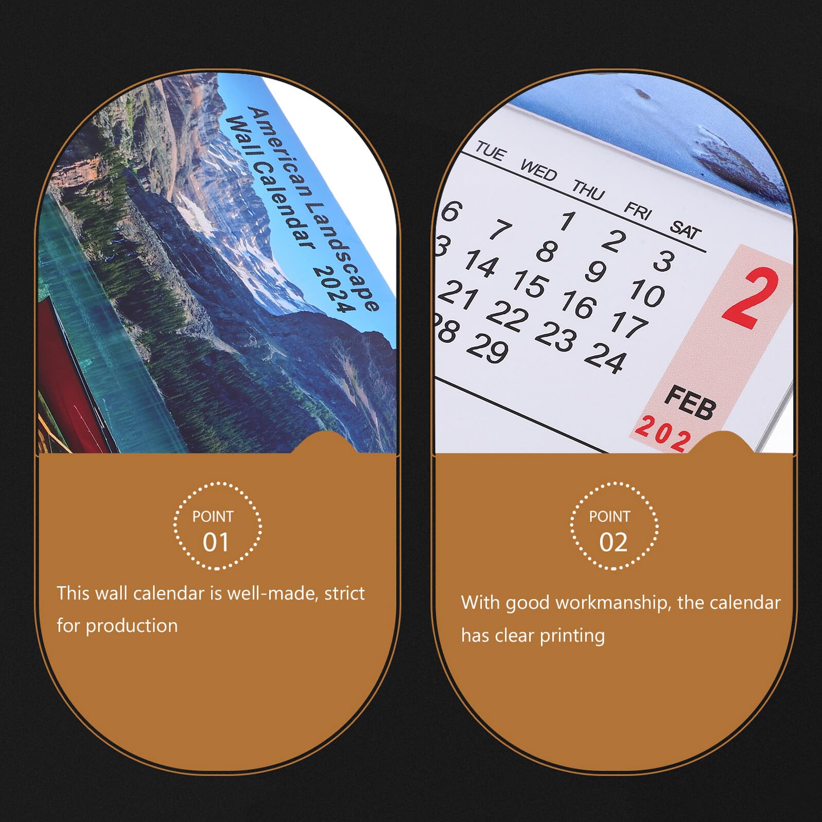 DOITOOL Wandkalender mit Landschaftsfotos Fotokalender Querformat Haushaltskalender für Tägliche Nutzung Hängender Familienkalender für Zuhause und Büro Monatsübersicht und Urlaubsplanung