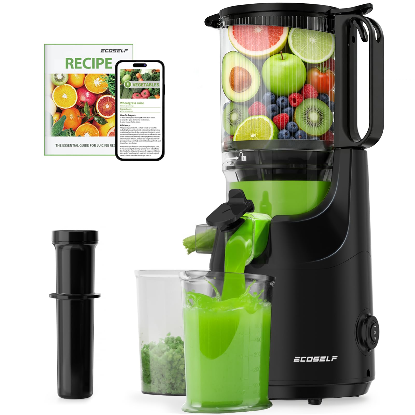 Juicer Machines 5 3 Large Mouth Feed Chute with Self Feeding Hands-Free Design Juice Extractor Machine for Fruit