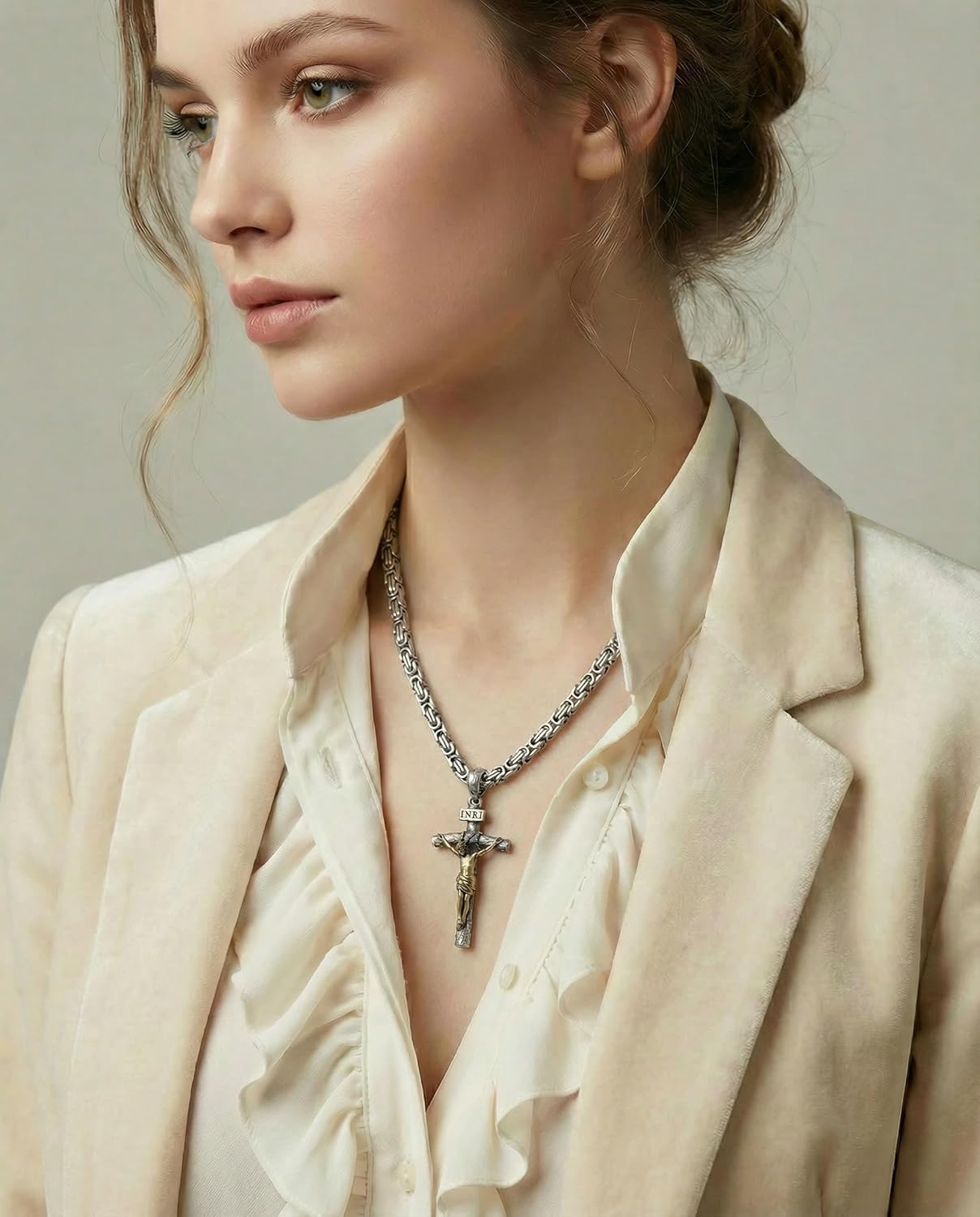 Catholic Crucifix Necklace for Men and Women, Exquisite Medium/Large Crucifix Pendant, Vintage Gold&Silver Tone, Faith Jewelry with Luxury Gift Box