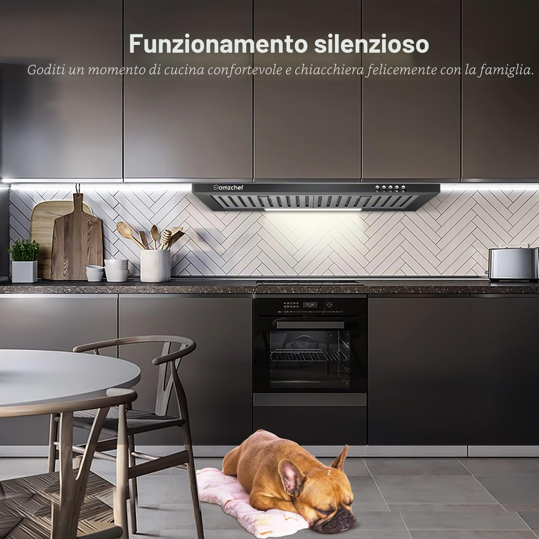 AMZCHEF Cappa Aspirante 60cm cappa a parete per ricircolo o espulsione aria cappa aspirante 370m³ / h 3 livelli di potenza illuminazione LED super silenziosa