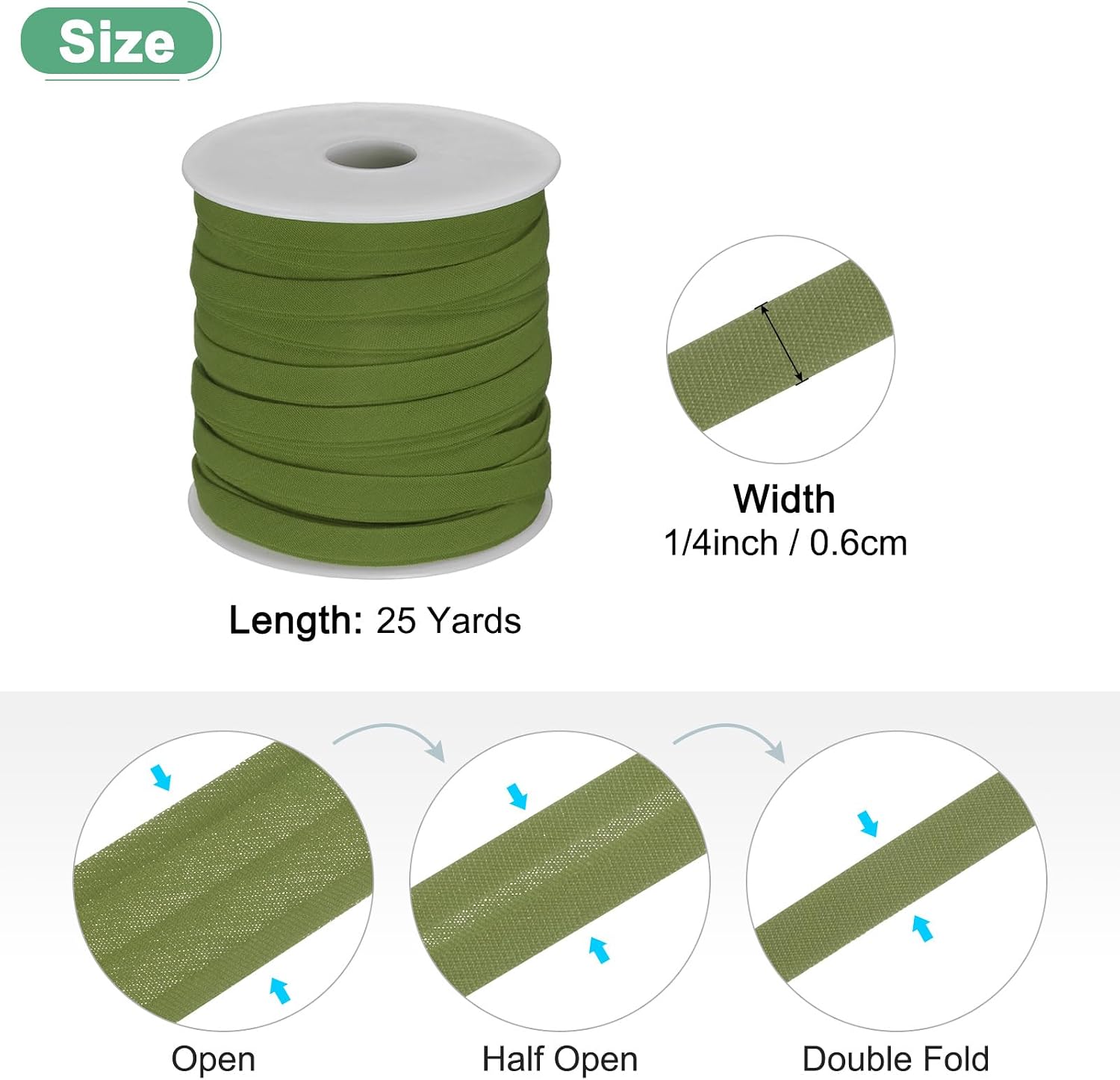 M METERXITY Double Fold Bias Tape 1/4 Inch 25 Yards Cotton Bias Binding Tape Bulk Double Fold Bias Tape for Sewing/Seaming Hemming/Binding//Quilting/DIY Craft [Dark Green] image 3