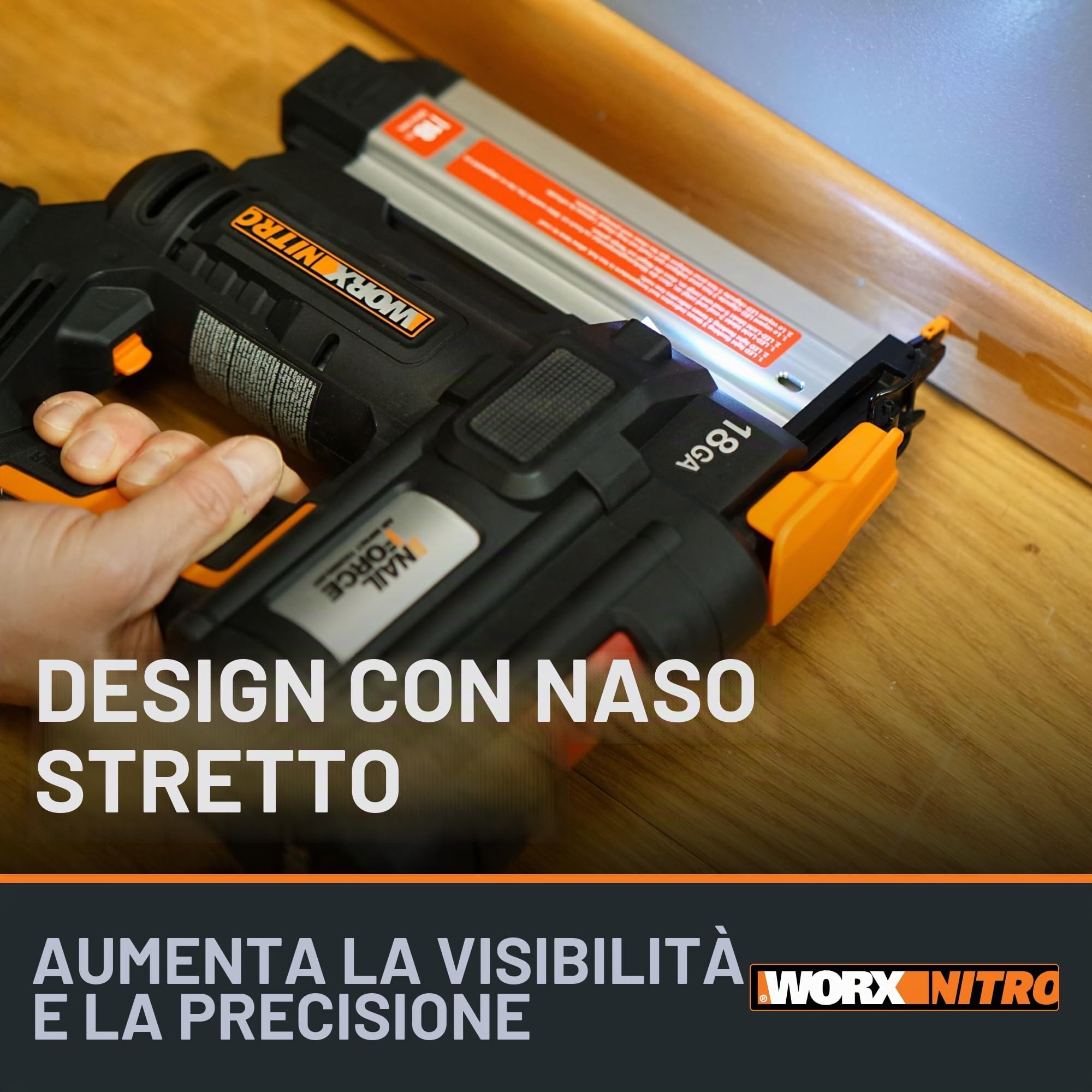 WORX NITRO WX842.9 Chiodatrice a batteria 20 V 18 GA – 80 chiodi/min – per chiodi da 15 – 50 mm – senza fili ad alta efficienza – risoluzione di inceppamento senza attrezzi