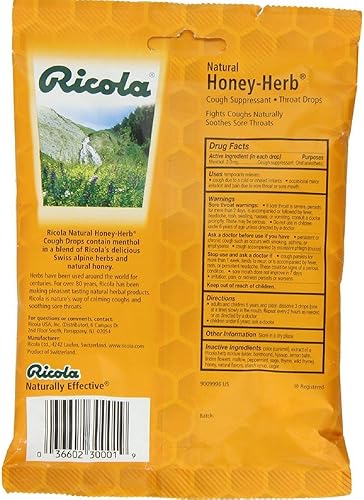 Miniatura 2 de Ricola Honey Herb - Gotas para la garganta supresor de la tos a base de hierbas, bolsa de 24 unidades (paquete de 5)