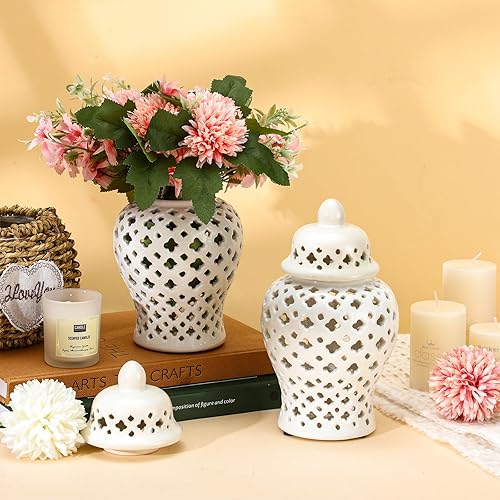 Miniatura 3 de 2 tarros de jengibre para decoración del hogar, tarro de jengibre de cerámica, florero artesanal con tapa, tarro de jengibre perforado con tapa,