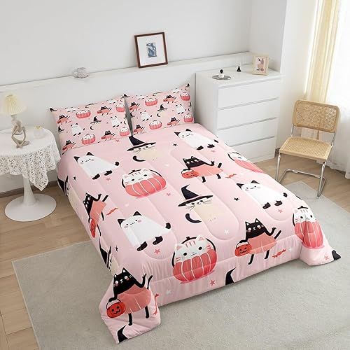 Miniatura 3 de Erosebridal Juego de edredón para niños, lindo gato fantasma, juego de ropa de cama de calabaza de Halloween, regalos para niñas y adolescentes,