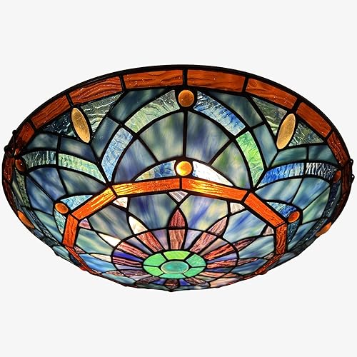 Miniatura 5 de ARTZONE Tiffany - Lámpara de techo de vitral, 3 luces de 16 pulgadas, lámpara de techo Tiffany de montaje empotrado para dormitorio, comedor, sala