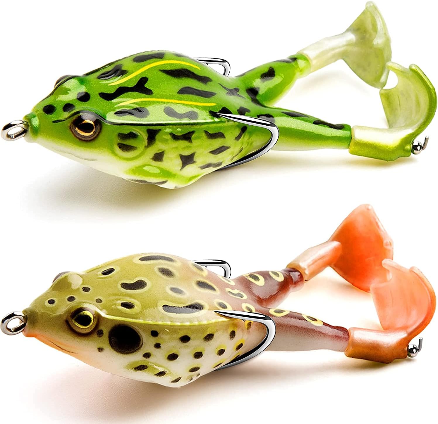 Proberosยฎ 2 Pcs Random Color 9cm Fishing Hooks Double Propellers Frogs Soft Bait High Simulation Soft Silicone Fishing Lures Prop Frog Lures for Bass Realistic Design Floating Weedless Bait Kit
