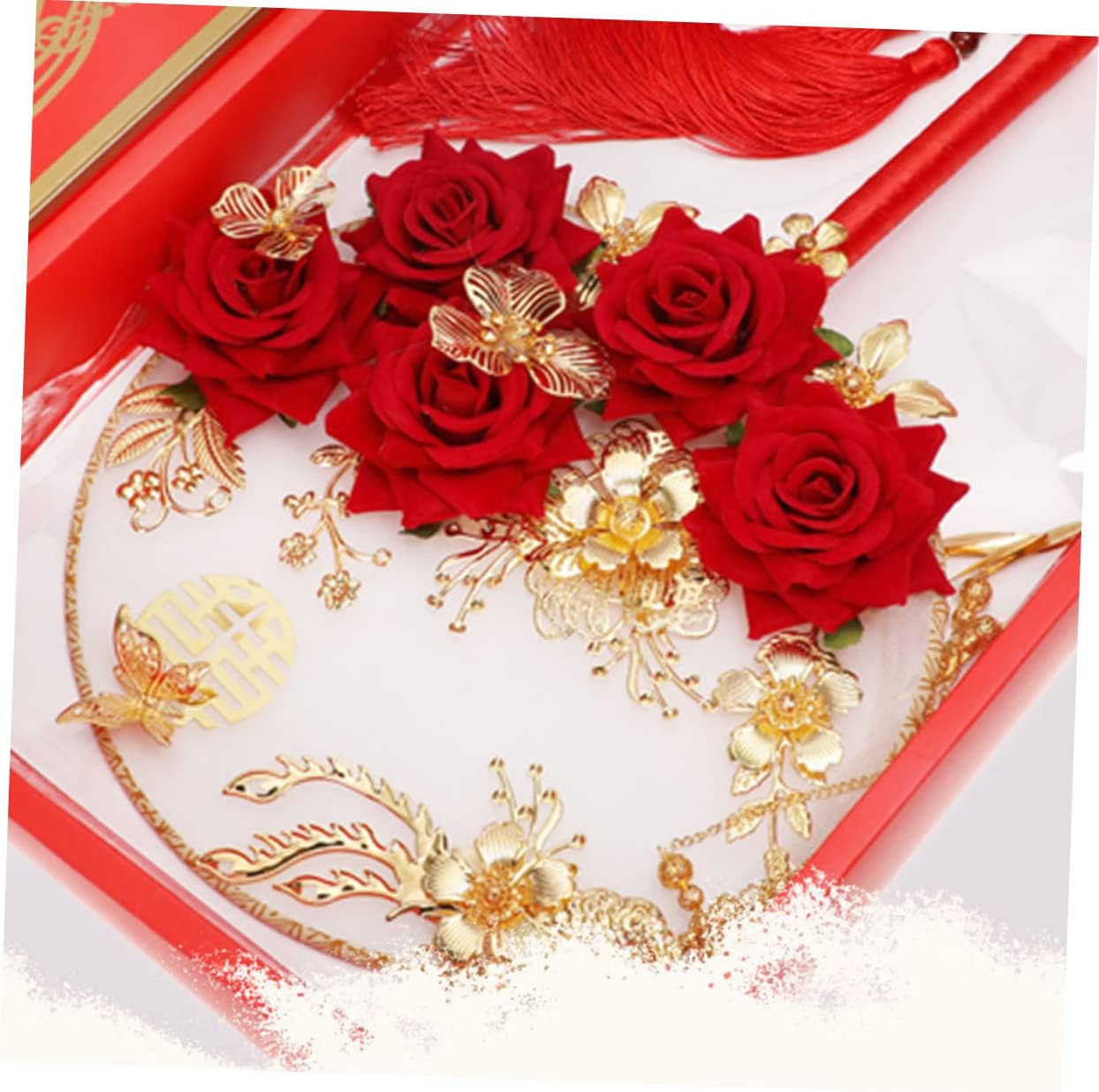 Unomor Delicate Bridal Hand Fan Retro Chinese Style for Wedding