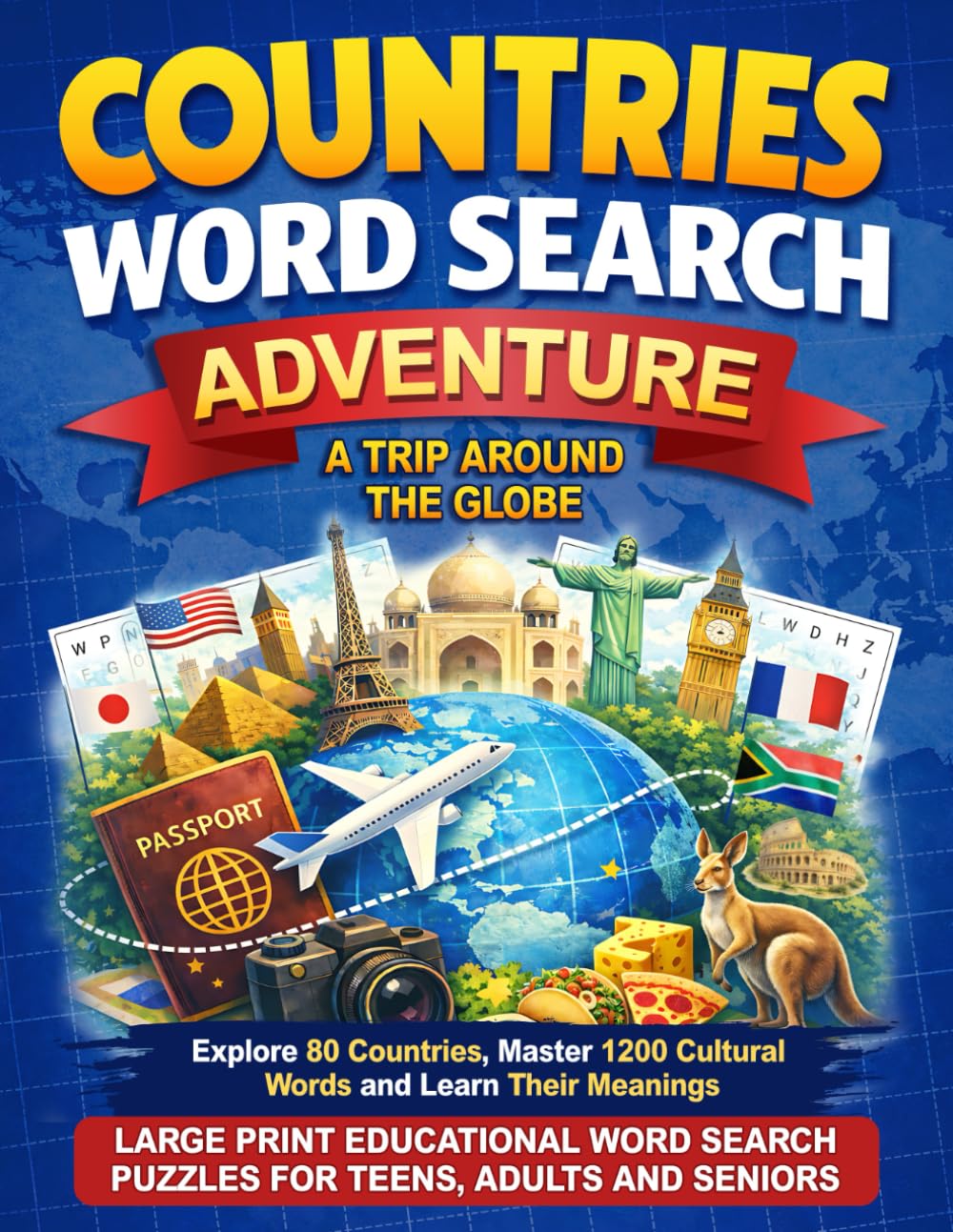 Countries Word Search Adventure: A Trip Around the Globe | Large Print Educational Word Search Puzzles for Teens, Adults and Seniors | Explore 80 ... 1200 Cultural Words and Learn Their Meanings