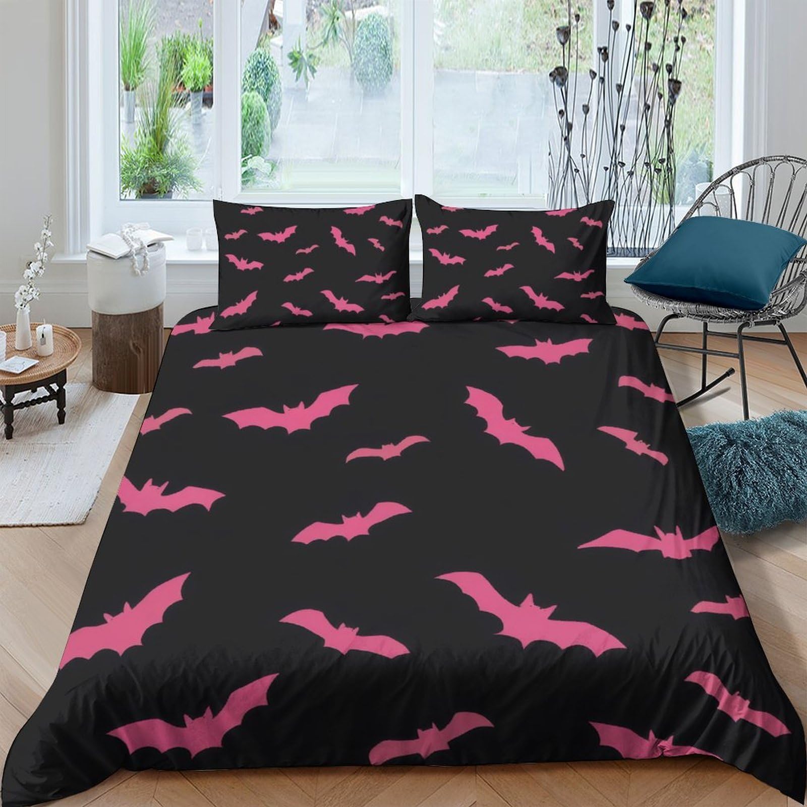 Ctjqhvkz Style-5 3D Printed Pink Bat Fitted Sheet Microfiber Soft Breathable Gothic Bed Cover For Bedroom Dorm Mattress Protection Decor Single（135X200cm）