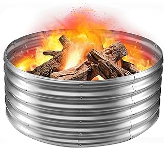 Camp Fire Ring Pit, Large Round Galvanized Steel Fire Pit, Heavy Duty Steel Fire Pit for Backyard, Camping, Bonfire (3.3x3.3x1.5 FT)