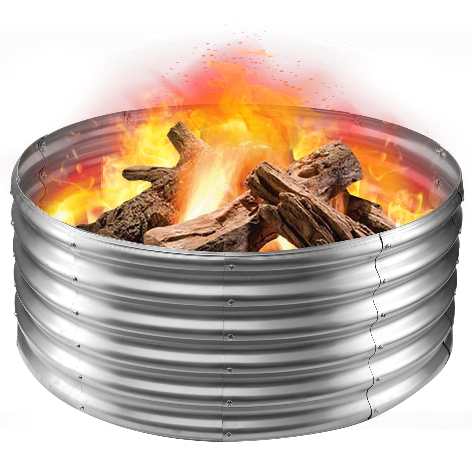 Camp Fire Ring Pit, Large Round Galvanized Steel Fire Pit, Heavy Duty Steel Fire Pit for Backyard, Camping, Bonfire (3.3x3.3x1.5 FT) โ image 1