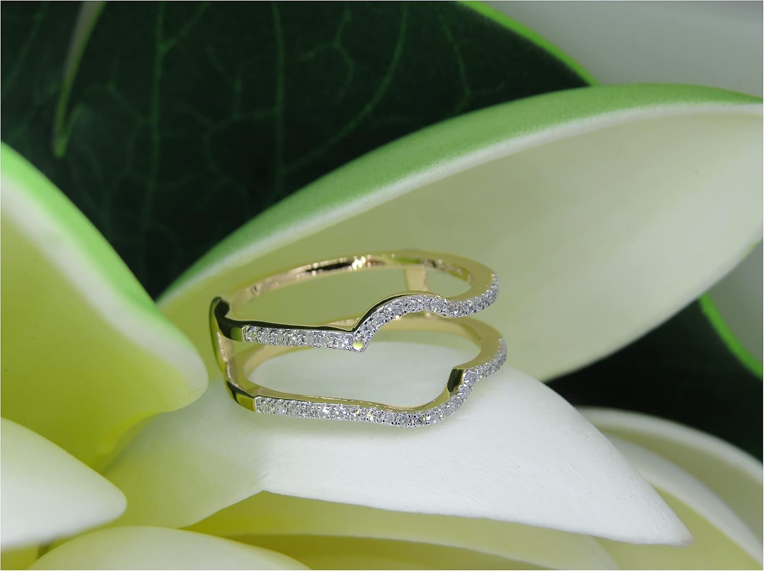 Dazzlingrock Collection 0.20 Ctw Round White Natural Diamond Anniversary Wedding Enhancer Guard Double Ring 1/5 CT, 14K Real Solid Gold