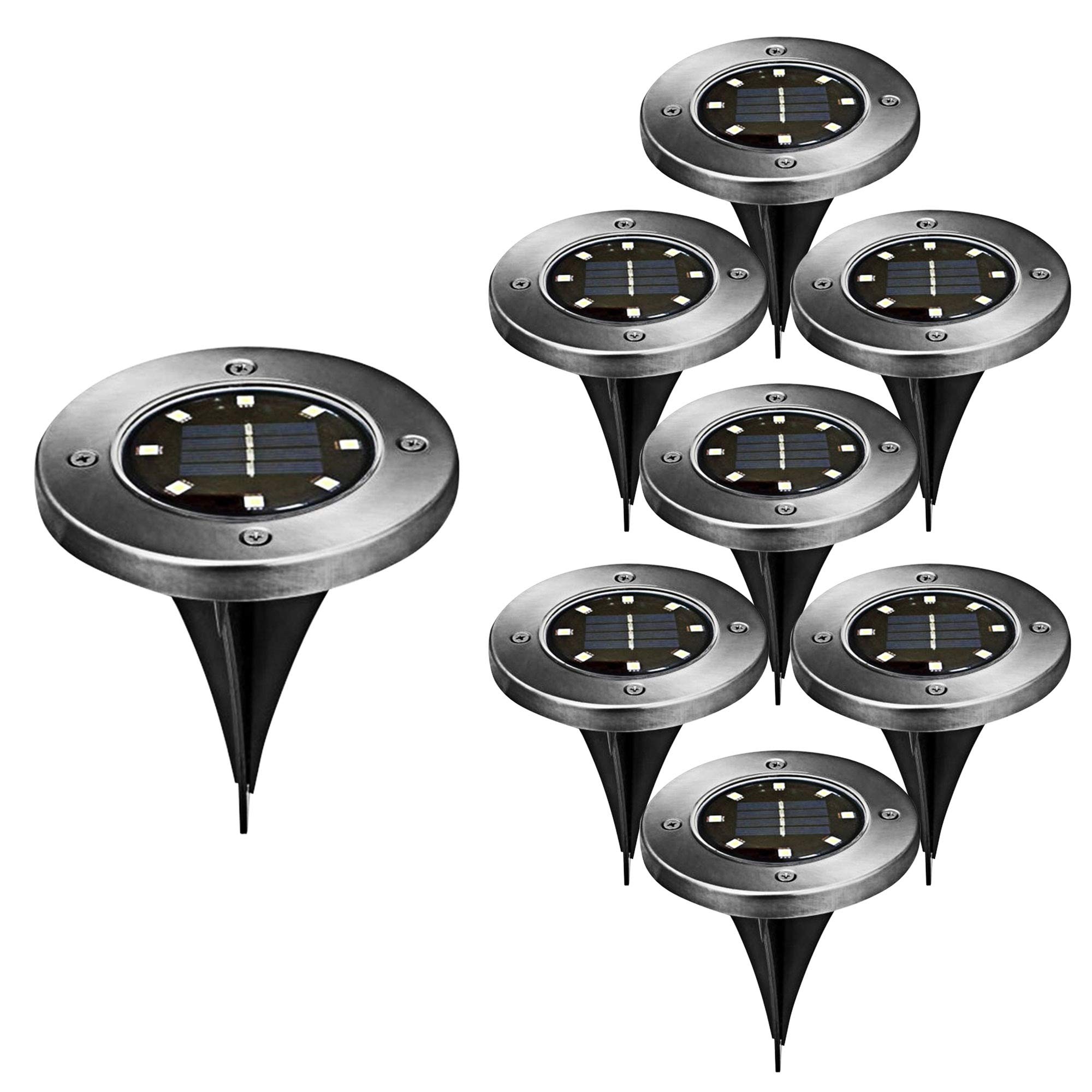 Solarna lampa ścieżkowa, zestaw 8 szt. z ostrzem do wbijania w ziemię, lampa ogrodowa ze stali nierdzewnej z 8 diodami LED Ø 12 cm (1 x zestaw 8 lamp LED z 8 diodami LED)