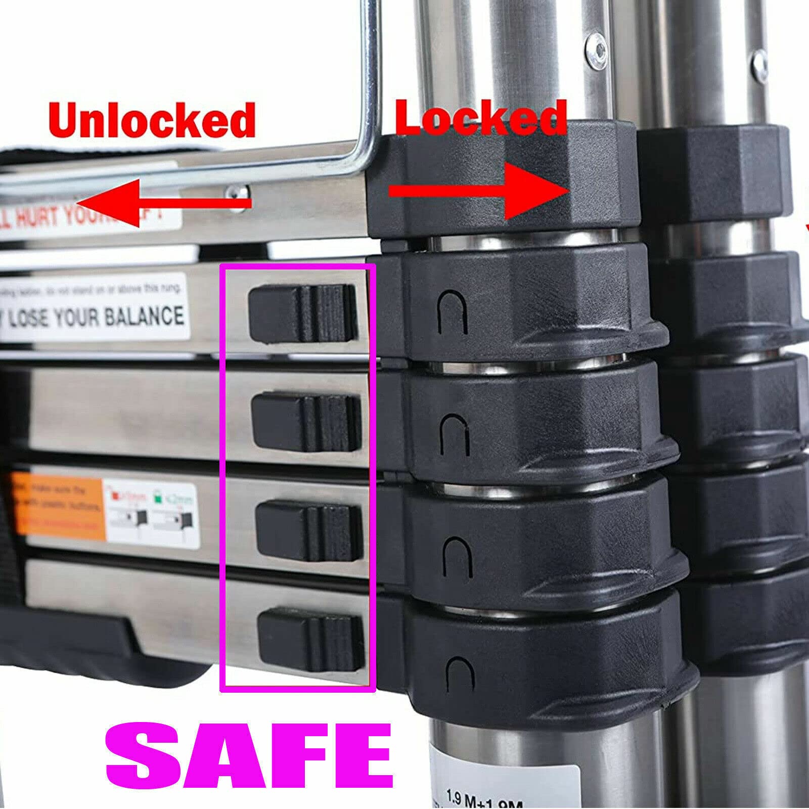 Scala telescopica pieghevole, 3,2 m, antiscivolo, multiuso, allungabile, in acciaio inox, portatile, allungabile, scala Attic EN131, Safe Standard 330 LB, capacità di carico (3,2 m/10,5 ft)